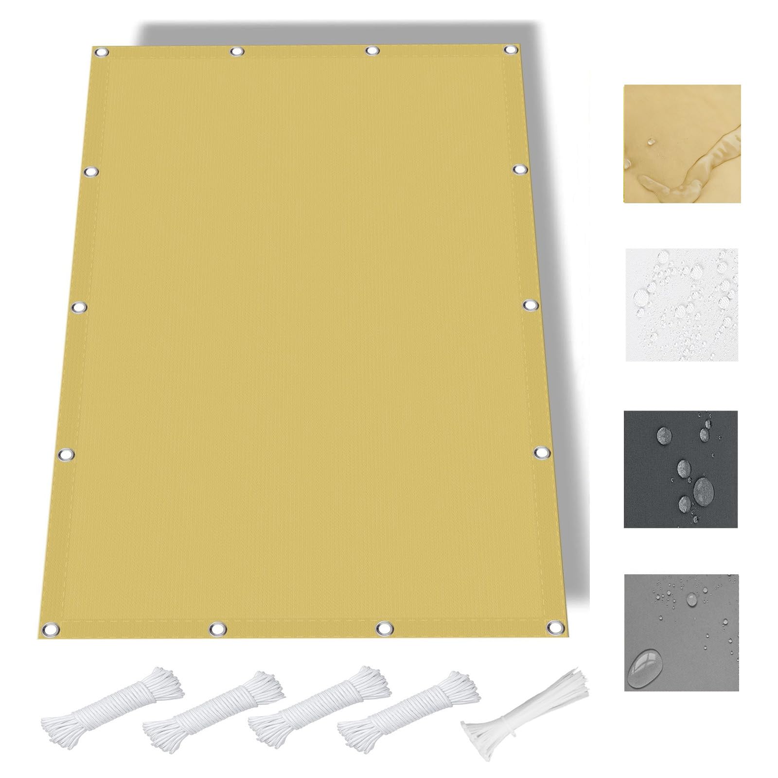 Voile d'ombrage rectangulaire 160g/m² imperméable Toile jaune sable haute protection UV avec oeillets