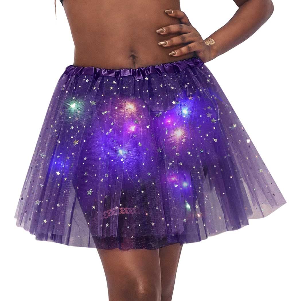 ZoestarLED Skirts Tulle Tutu Skirt Shiny Skirt Light Up Sequin Star Hip Scarf Club Party Costume for Women and Girls