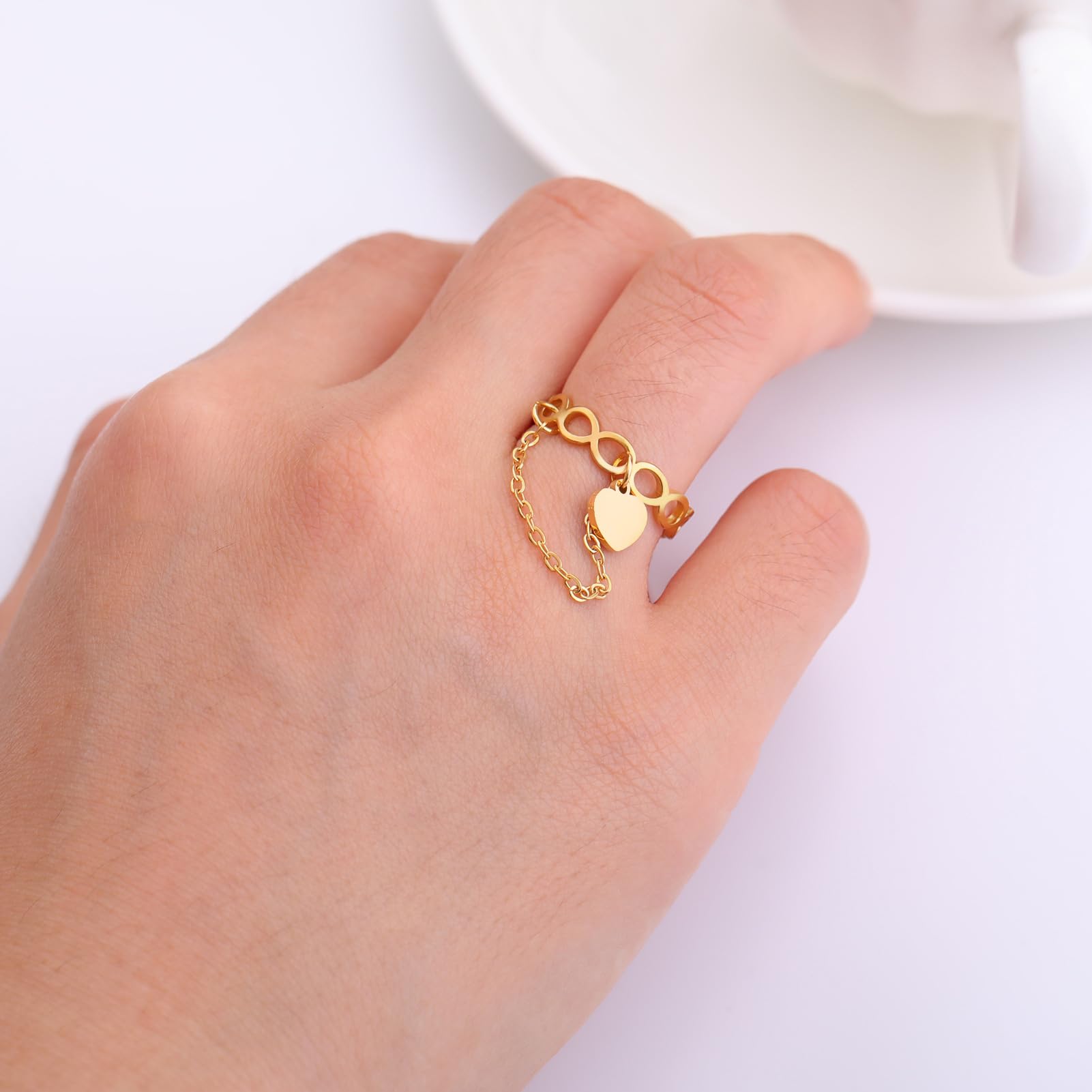 Anillo de infinito con borla colgante de corazón para mujer, cadena de eslabones, anillos de boda, ajuste cómodo, único, apilable, medio, delicada, joyería de amor, regalo para ella, 7, Acero 2
