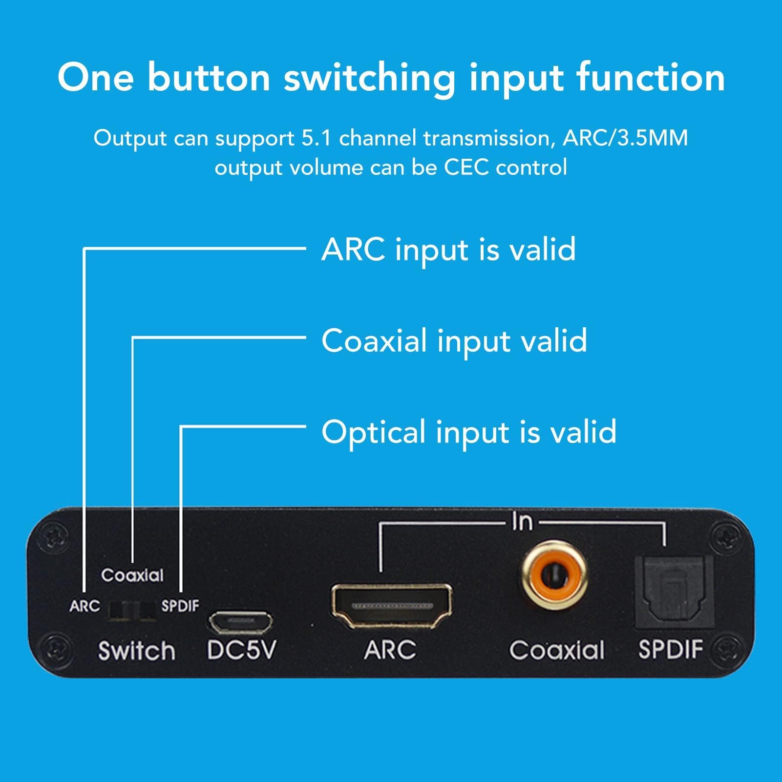 Convertisseur DAC 192KHz, Extracteur Audio d'arc, Prend en Charge Optique, Coaxial, Stéréo RCA, Écouteurs Stéréo De 3,5 Mm, Volume CEC Réglable, pour La Musique De Jeu De Théâtre À Domicile