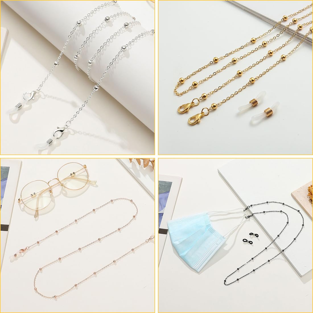 4 Catene Per Occhiali Con Perline - Cordino Antiscivolo Per Occhiali Da Sole E Vista - Foto 3