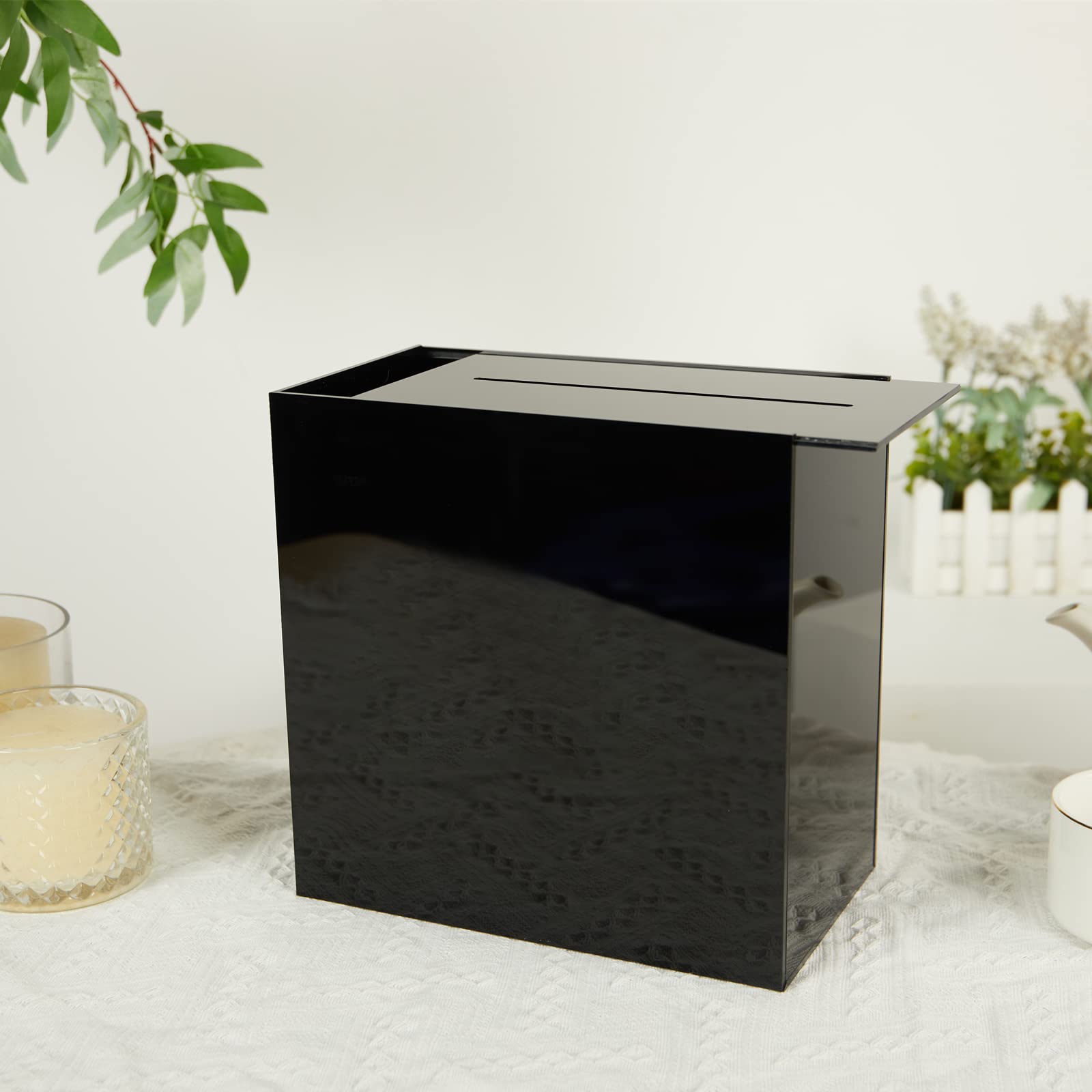 WHSLILR 10â€? Acrylic Card Box - Wedding Card Box for Reception, Birthday, Party, Money Box, Wishing Well, Graduation Party, Elegant Large Black Card Box-ACB001-Black-WZ