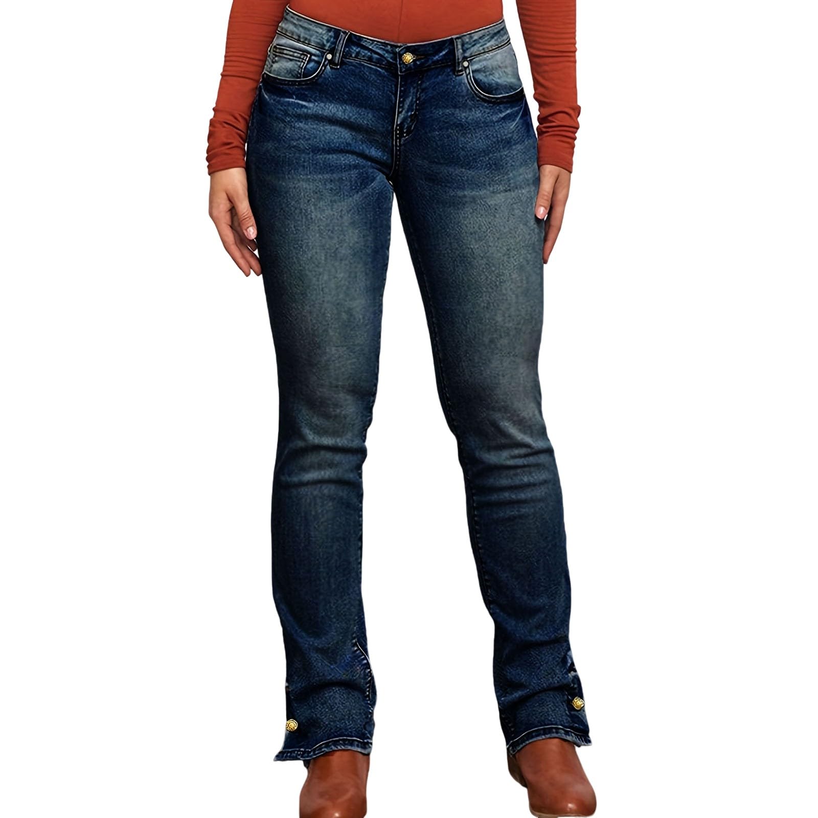 Jeans für Damen, hohe Taille, dehnbar, gerades Bein, Lange Jeans