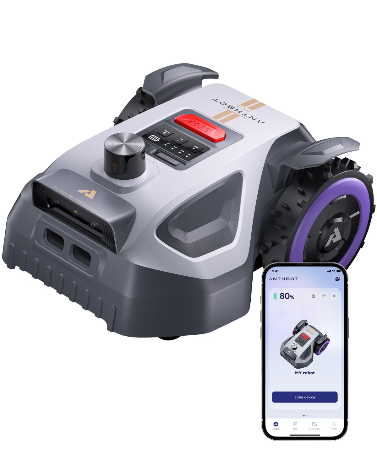 ANTHBOT M Pro Mähroboter ohne Begrenzungskabel – HoloSense 4-in-1 Navigation (360° LiDAR, RTK/NetRTK, Dual-Vision), 500㎡, 45% Steigung, Schnitthöhe per App, Rasenmäher Roboter für komplexe Gärten
