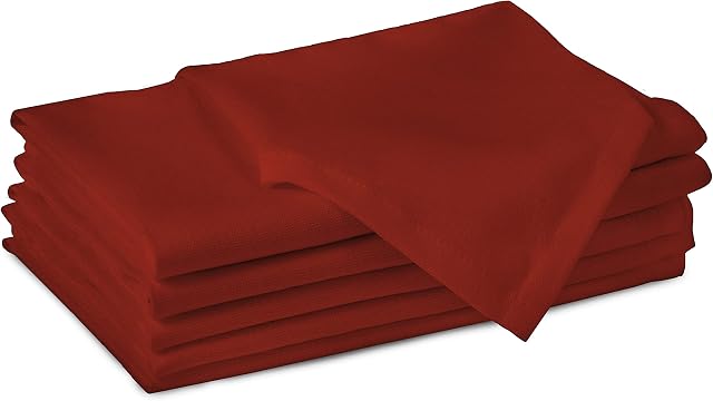 Encasa Kitchen Dining Table Napkins 6 Pack (43x43 cm) 100% Cotton Premium Quality, Washable, Square - Reusable Solid Dinner Cloth Napkins for Home, Restaurants, Parties & Everday Use - Deep Red.