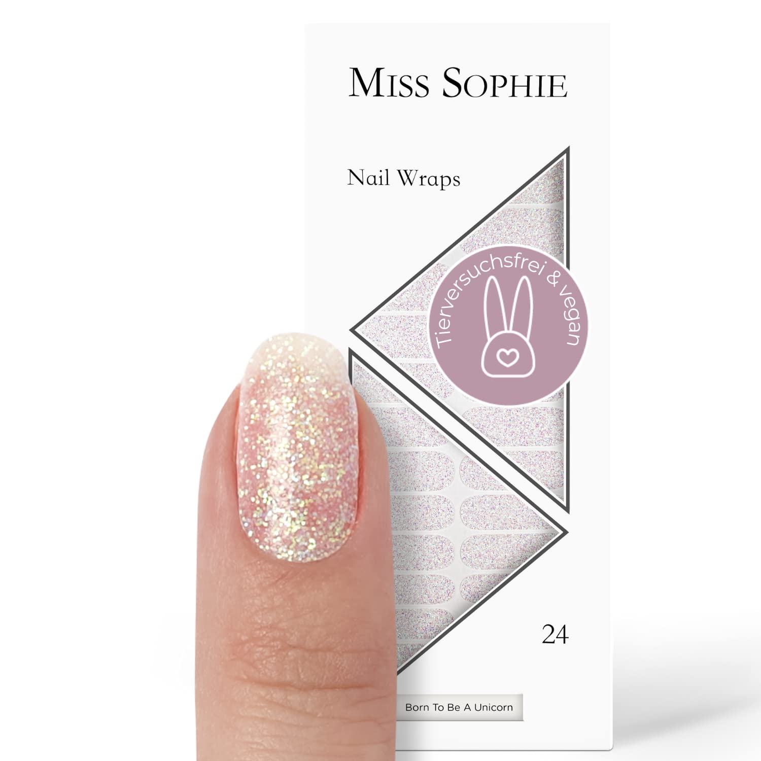 Miss Sophie Pellicola per unghie - "Born To Be A Unicorn", Brillantini, Transparent, Nail Wraps -24 pellicole per unghie autoadesive ultrasottili a lunga durata