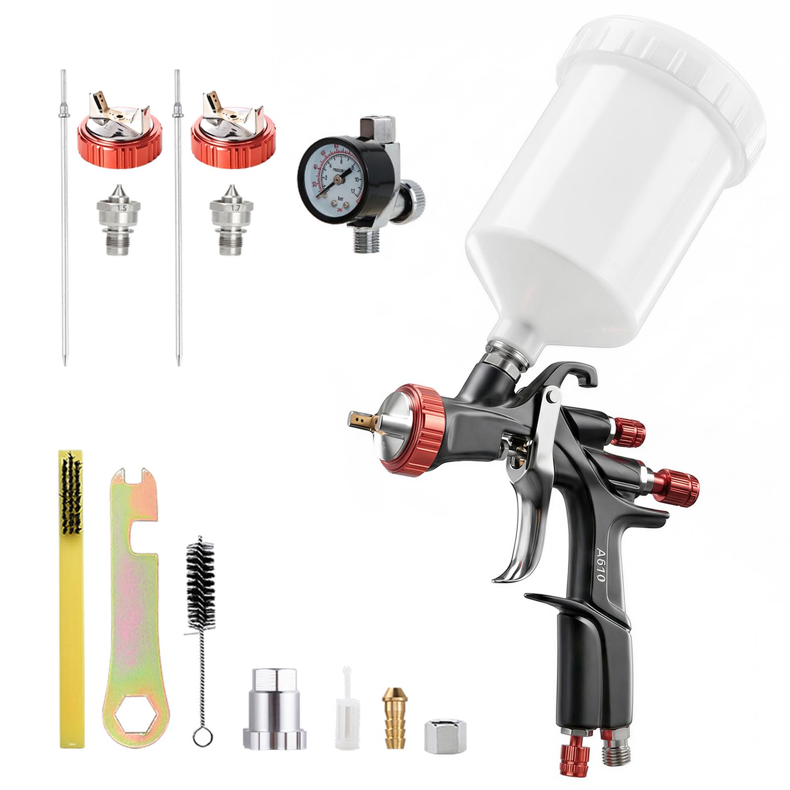 Photo 1 of AEROPRO TOOLS R500 LVLP Air Spray Gun with 1.3/1.5/1.7mm Nozzles & Air Regulator, A610 Paint Guns Automotive, Car Paint Gun Sprayer, Paint Gun for House Painting, Car, Furniture, Varnish and Top Coat