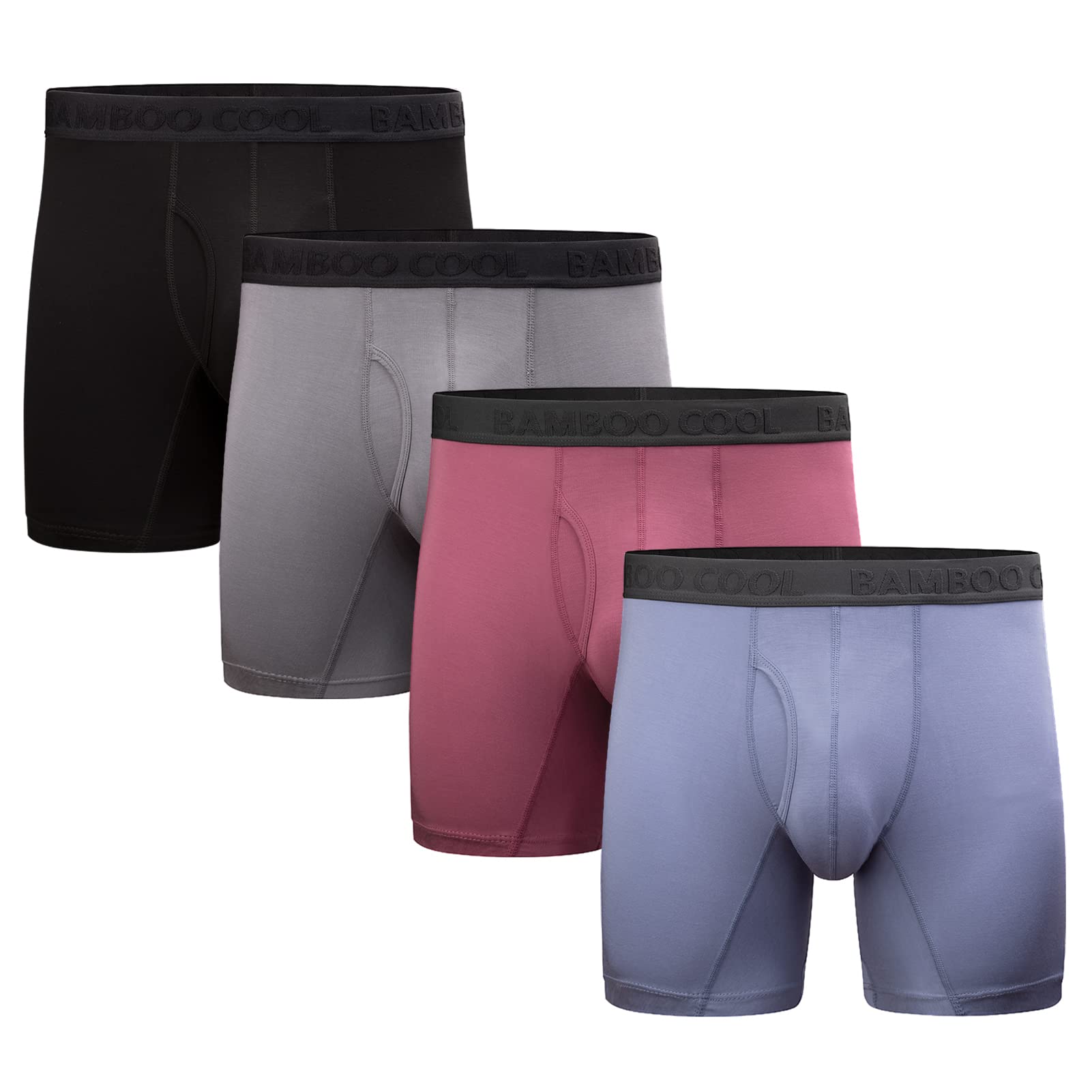 DANISH ENDURANCE Bamboe Boxershorts Heren, Comfortabel, Ademend Ondergoed, Met of zonder gulp, 6-Pack, 2 Zwart, 2 Grijs, 2 Marineblauw, M
