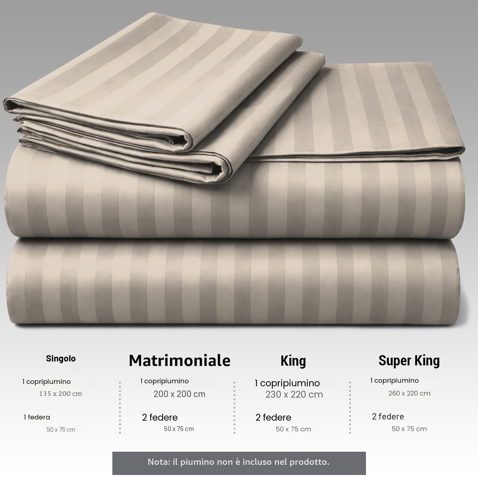Pamposh Set copripiumino king size a righe satinate, qualità alberghiera, biancheria da letto ipoallergenica ultra morbida in microfibra