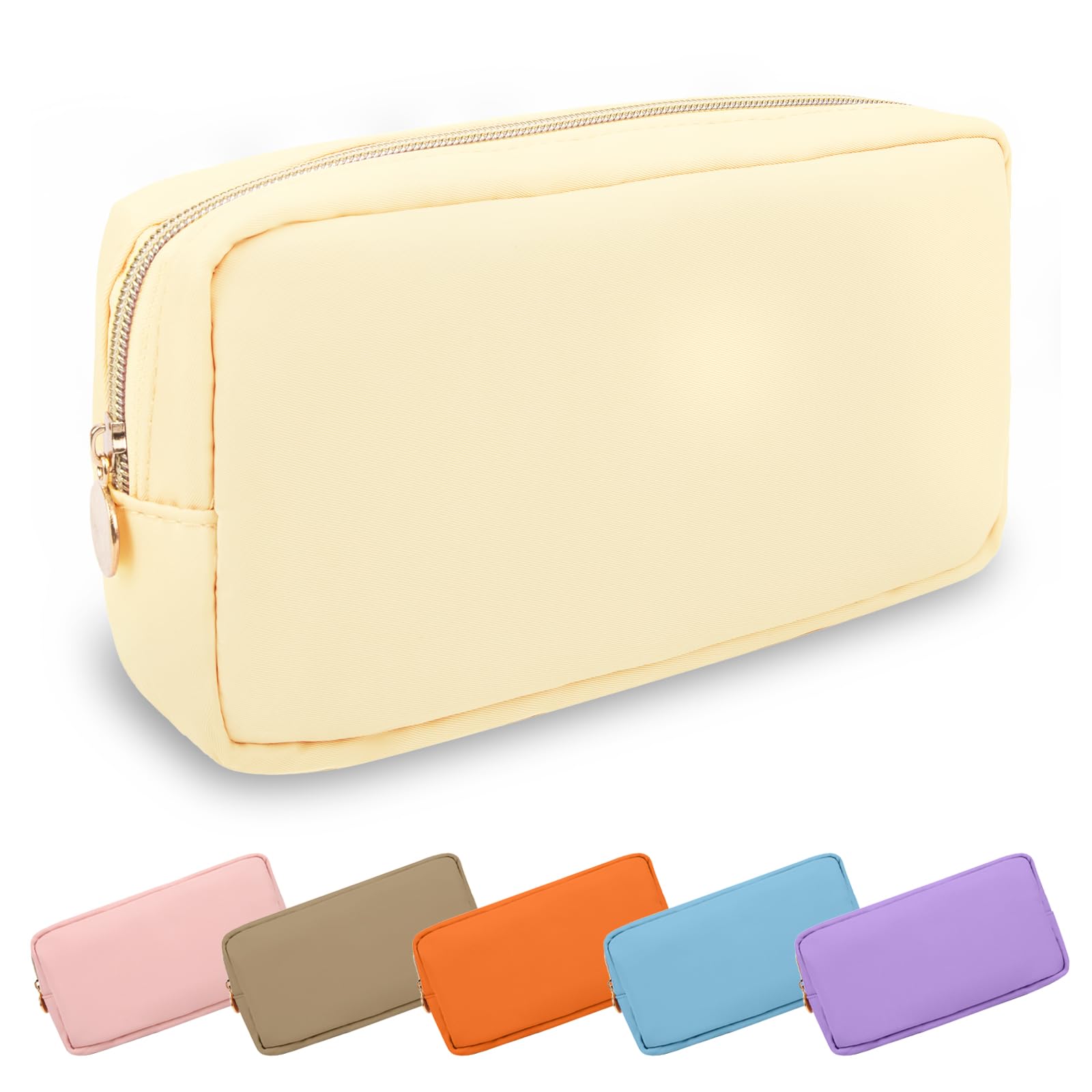 UIXIZQ Small Makeup Bag Pouch for Purse, Nylon Travel Toiletry Storage Bag Cute Preppy Cosmetic Bag for Women Girls, Waterproof Makeup Organizer Bag