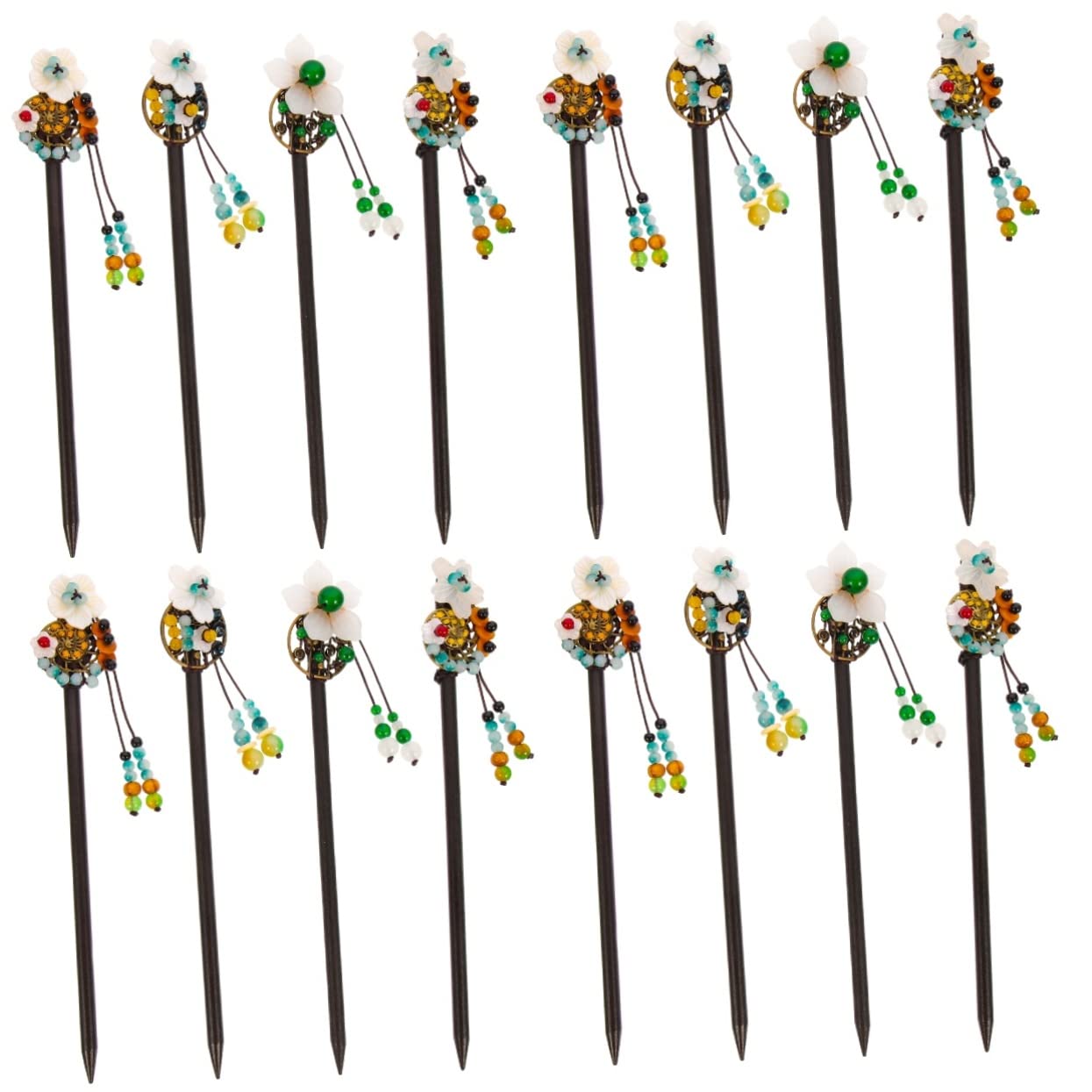 16stücke Traditionelle Chinesische Holz Haarnadeln Mit Quaste Und Blüten Für Hochsteckfrisuren Elegante Haarschmuck Für Hochzeiten Partys Und Besondere Anlässe