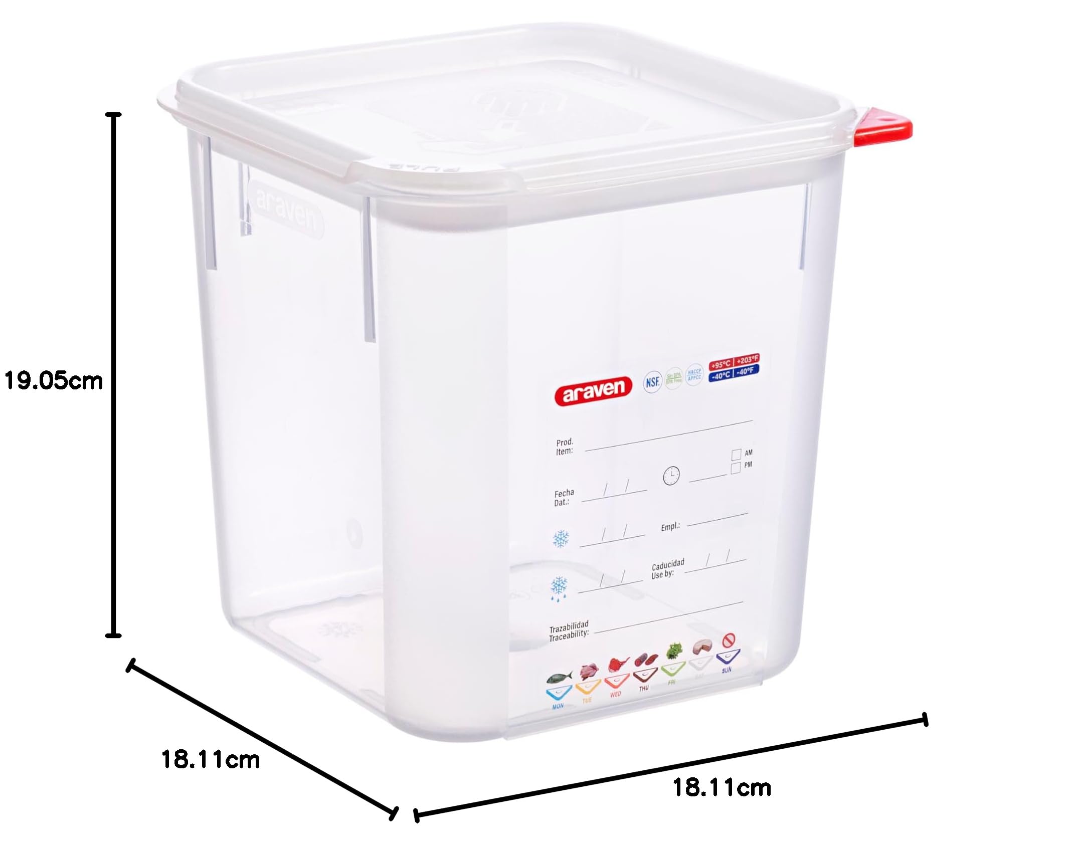Araven Contenitore quadrato trasparente in polipropilene - 4 litri con coperchio 195x195x190