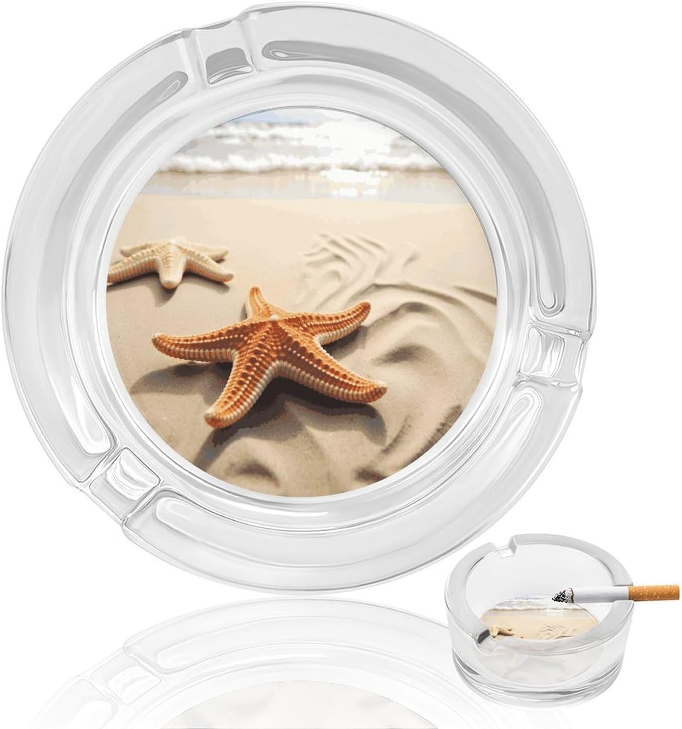 Smokeless Ashtray Ash Tray Outdoor Ashtray Starfish on The Sand Beach Landscape Glass Ashtrays for Home Office Smokers Decoration