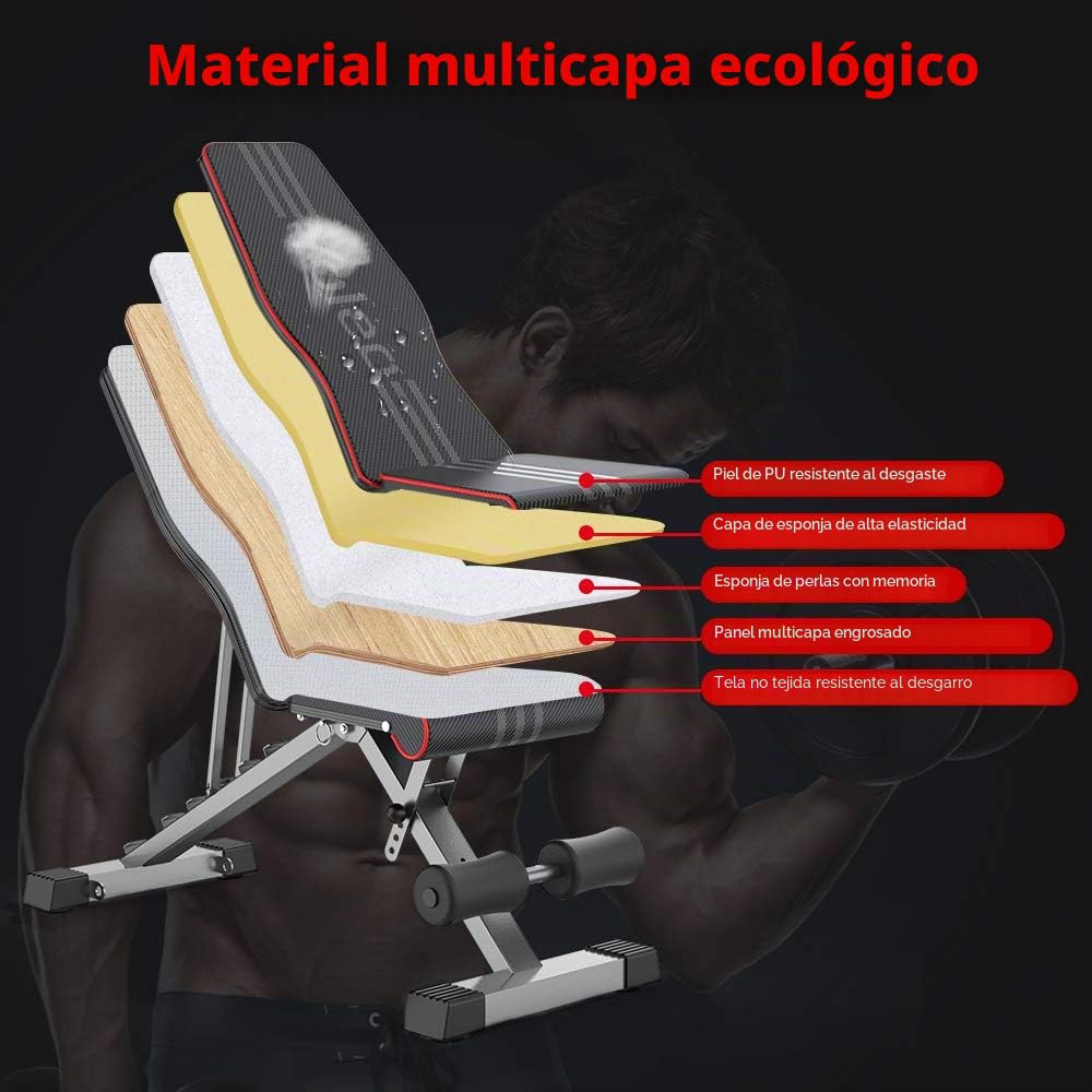 YOLEO Banco de musculación regulable, no requiere ensamblaje, banco de pesas, entrenamiento en casa, respaldo ajustable, apto para principiantes y expertos, carga máx. 300kg