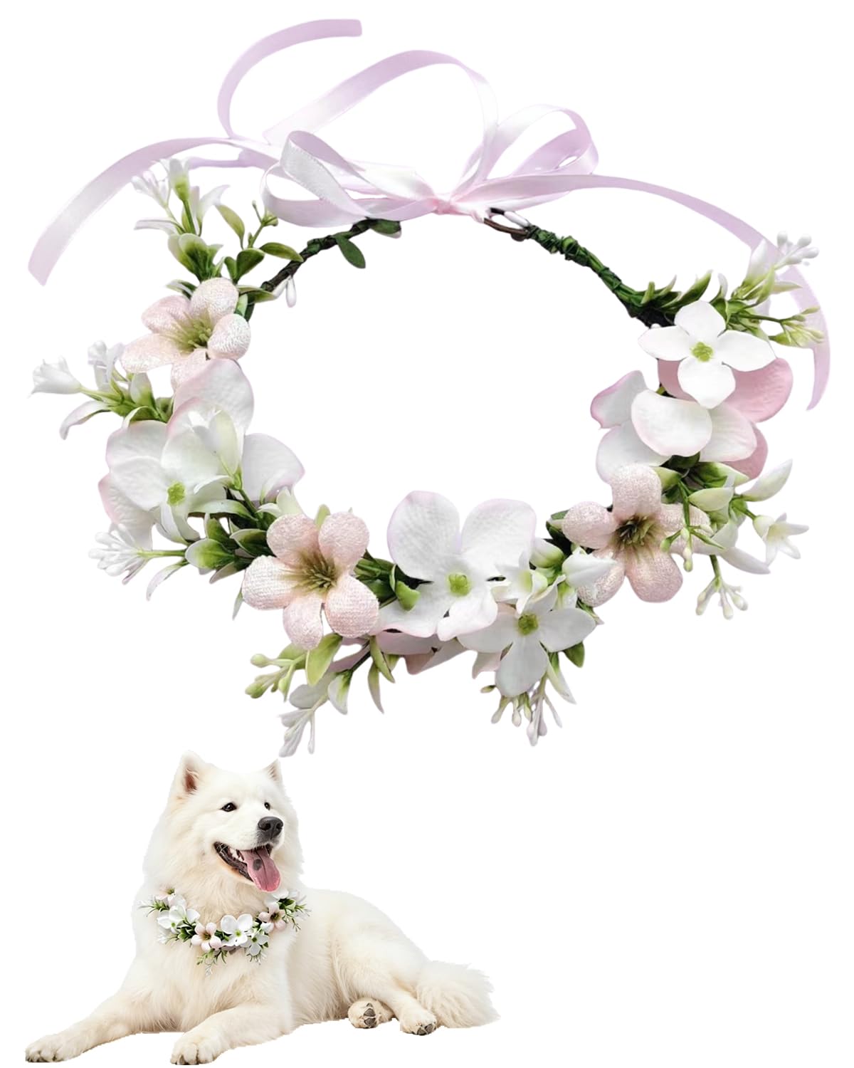 Ghirlanda di Fiori per Cane, Collare Floreale Regolabile per Matrimoni e Fotoshooting
