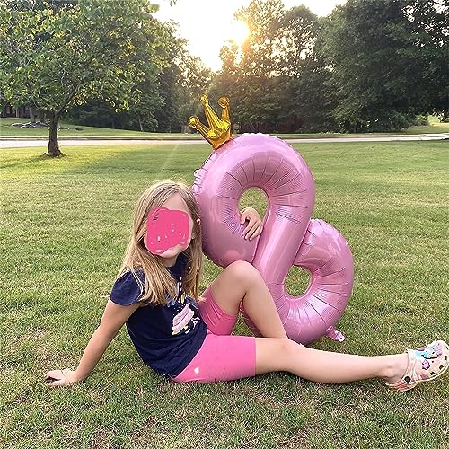 Image of Crown Pink Number 1 Balloon for Girls 1st Birthday Party, 40 Inch Large Number Foil Helium Pastel Pink Balloons 0-9, for Women 10th Birthday Party Baby Shower Anniversary Party Decoration Supplies