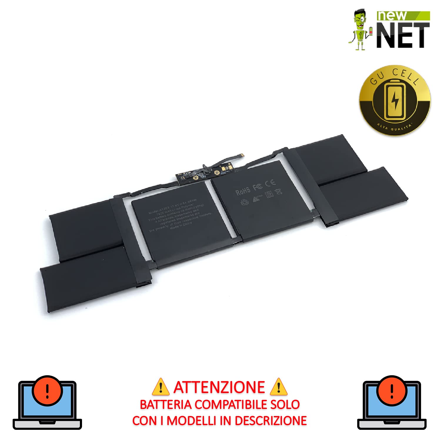 New Net Batteries - Batteria [ 11.4 V - 7400 mAh - 84.36 Wh ] compatibile con Mac Book Pro 15" A1953 A1990 da metà 2018 a 2019 - EMC 3359