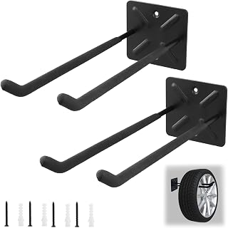 QWORK® 2 Piezas Ganchos Pared, Ganchos para Garaje, Gancho para Colgar Bicicleta, Ganchos Resistentes con Revestimiento Antideslizante, para Herramientas, Neumáticos, Escaleras