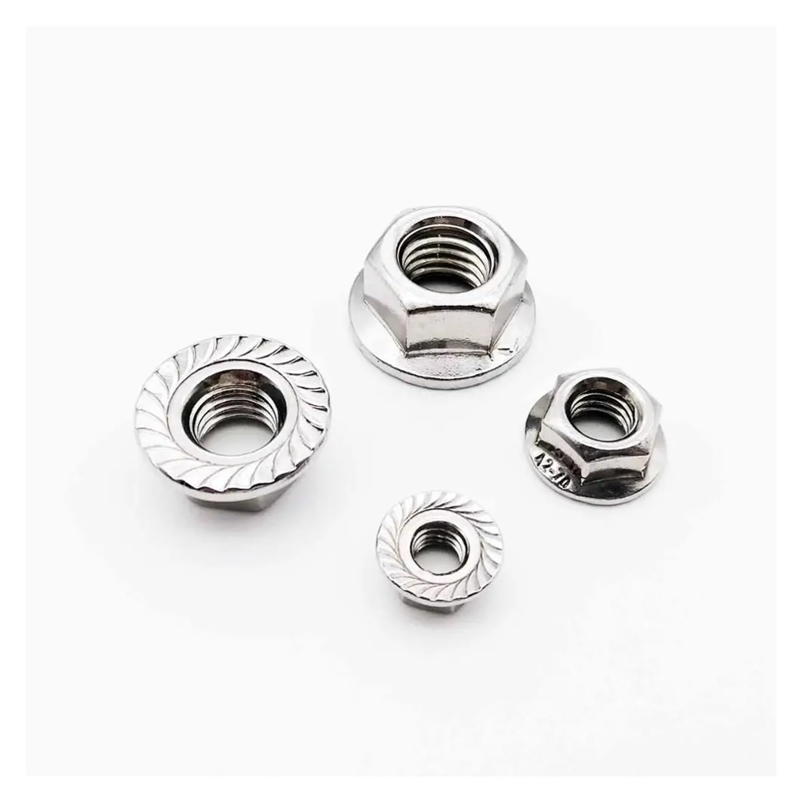 Tuercas Contratuercas Tuerca de sujeción, 5/50X M3 M4 M5 M6 M8 M10 M12 Hexágono de acero inoxidable Cabeza hexagonal dentada Contratuerca de bloqueo DIN6923(M4 50pcs)