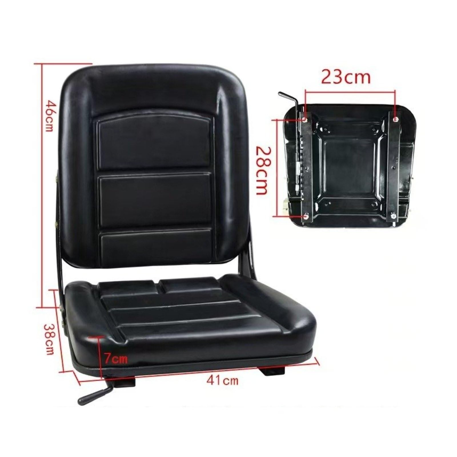 Asiento de Vehículo Asiento de Conductor Asiento para Montacargas Asiento para Material Cuero Sintético con Respaldo, Placa De Conexión De Asiento Pequeño Negro 23-28