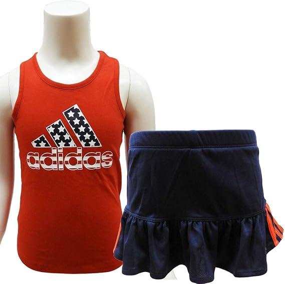 Amazon Co Jp Adidas アディダス 子供服 キッズウエア 女の子 セットアップ ノースリーブットソー インナー付きスカート レッド ネイビー 85 90cm 服 ファッション小物