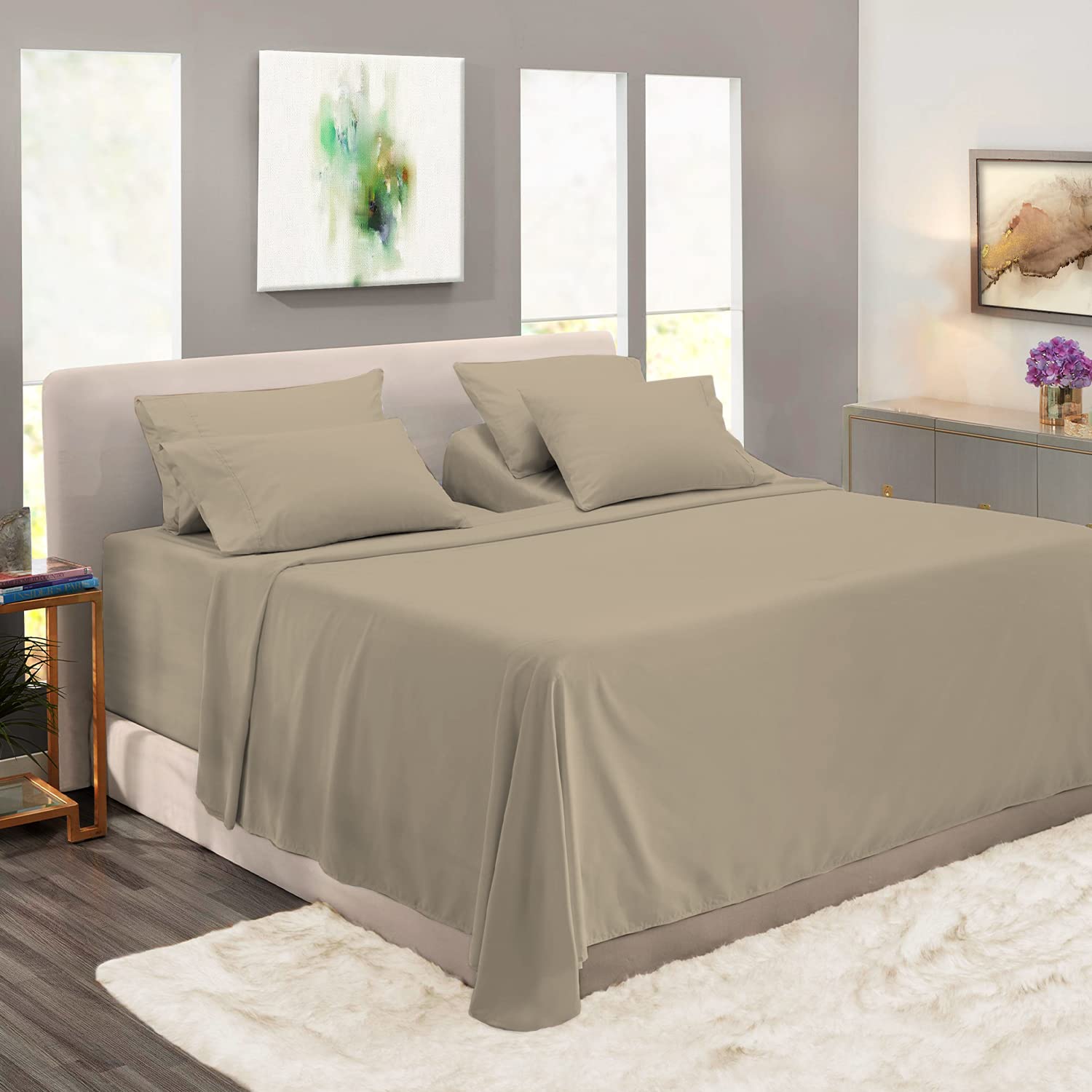 PizunaPure 100% Cotton Split King Sheet Set Simply Taupe, 800 Thread Count 100% Long Staple Cotton Split King Sheets for Adjustable Bed, 15" Deep Pocket Sheets (Combed Cotton Bed Sheets)OEKO-TEX STANDARD 100