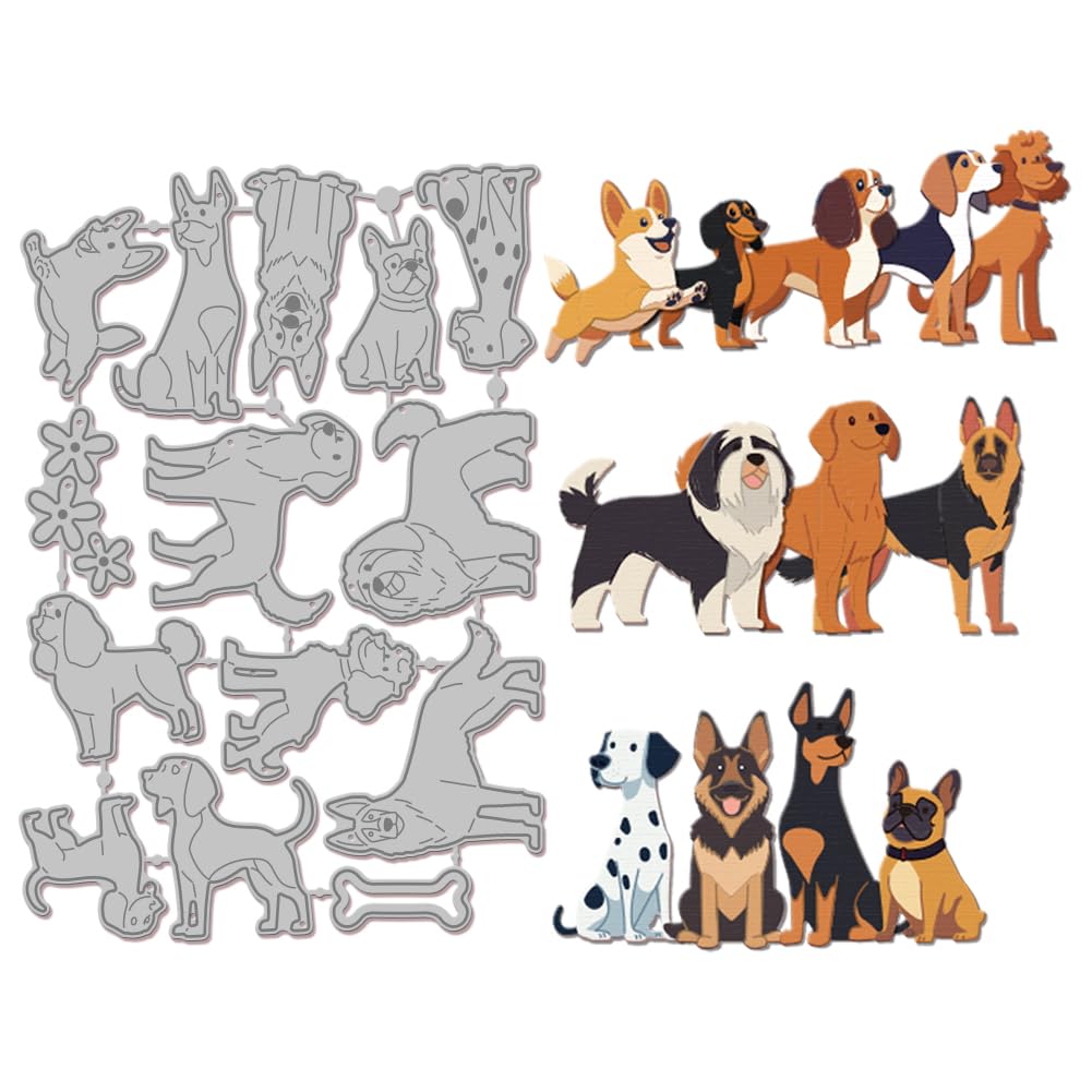 GLOBLELAND Pets Dogs Cutting Dies for DIY Scrapbooking Metal Collie Dalmatian Golden Retriever Cut Dies Corgi Doberman Bulldog Beagle Dachshund Die Cuts for Card Making Embossing Photo Album