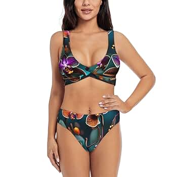 ビキニ [THEAIRTOWN] charming bikini set Amazon.com: YQxwJL Teal and Orange Orchid Print Print Bikini