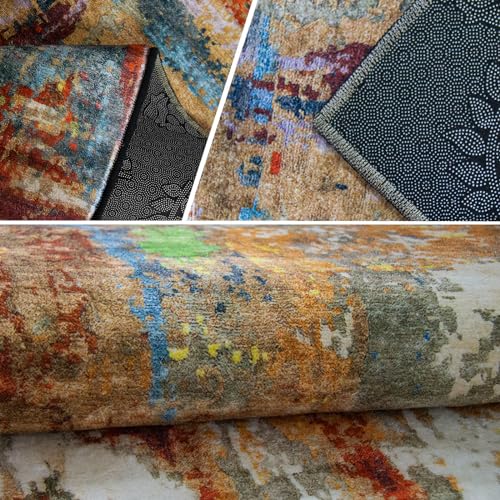 RTBQJ-AT Colourful Rugs Living Room 140x200CM, Boho Rug Abstract Low Pile Rugs for Bedroom, Fluffy Non Slip Washable Rugs Living Room Square Rugs for Kitchen Bedroom Hallway - Image 6