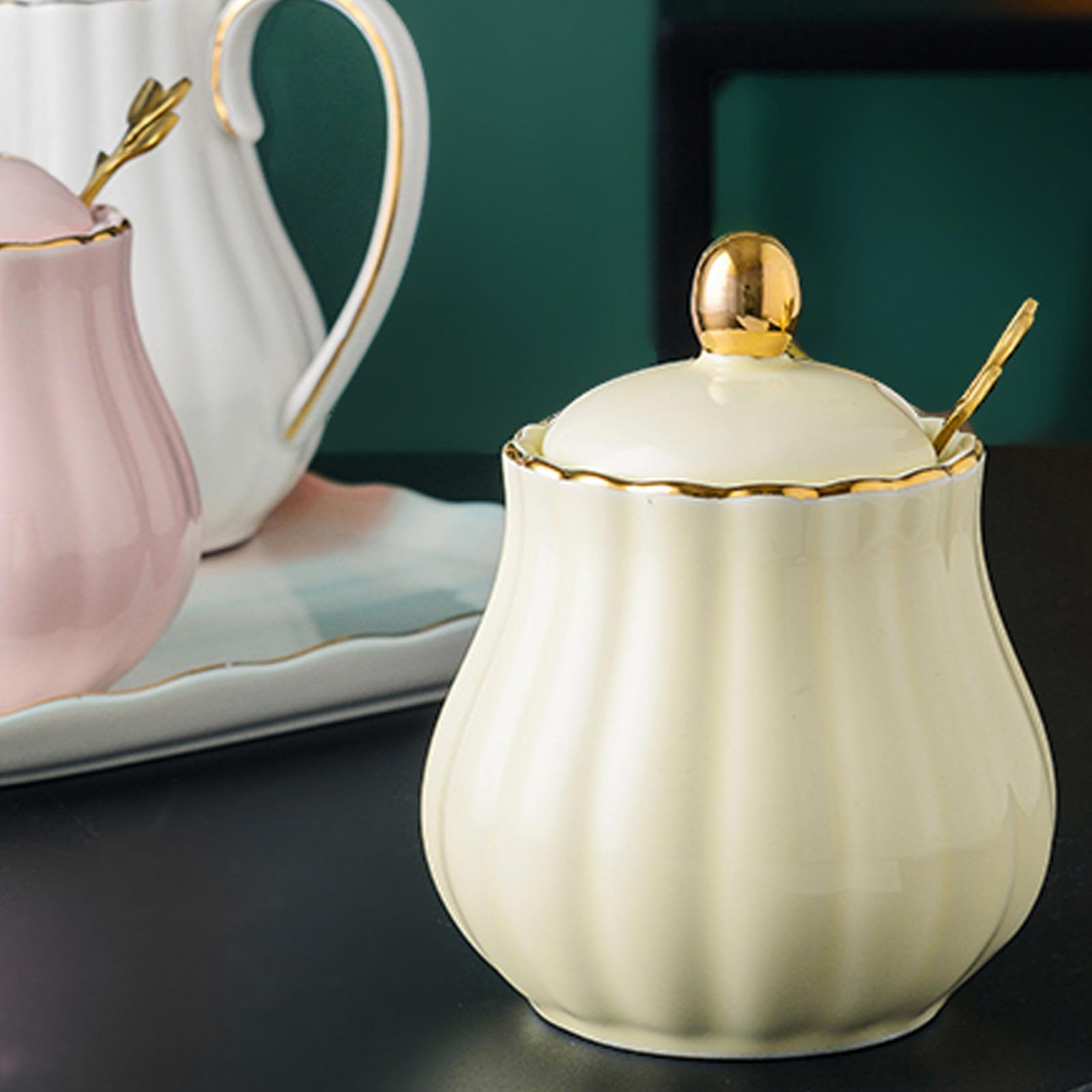 Dowbom Zuckerdose Mit Deckel & Löffel - Porzellan 284ml Für Café & Haushalt