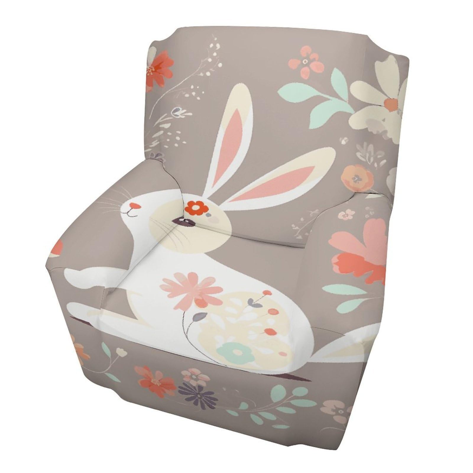 Fodpand Style Easter Bunny Floral Sofa Cover Soft 1 Seater Sofa Slipcover For Pets Washable,Couch Cover With Elastic Straps Furniture Protector