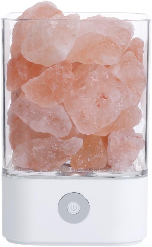 TBTeek Crystal Himalayan Salt Lamp Decorative Salt Lamp White Base with Base LED Touch Switch Dimmable Brightness for Bedrooms Home Air Purification with USB Charger