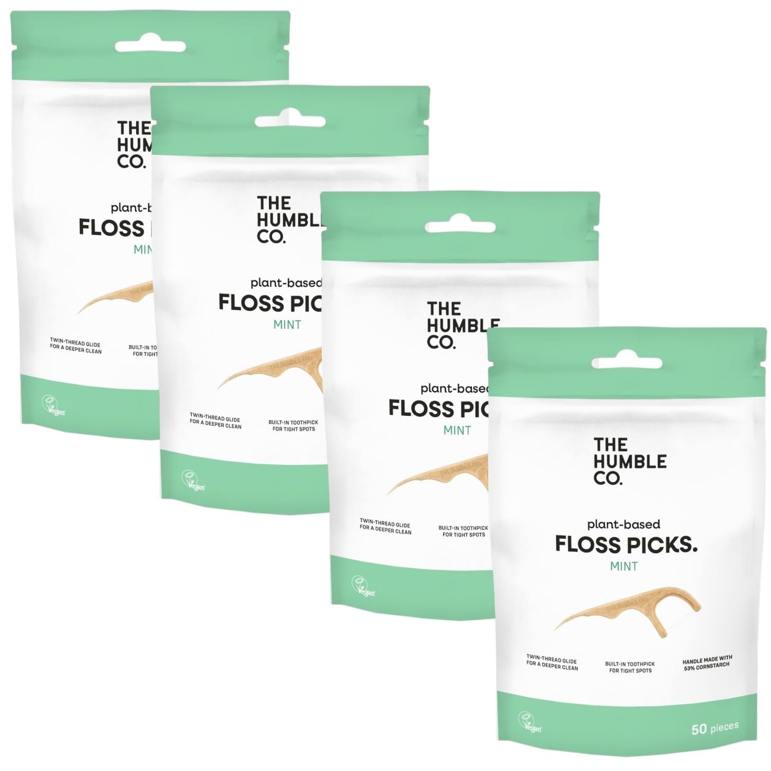 Humble Natural Dental Floss Picks - Flossers - Bastoncini di filo interdentale - 4 x 50 confezioni