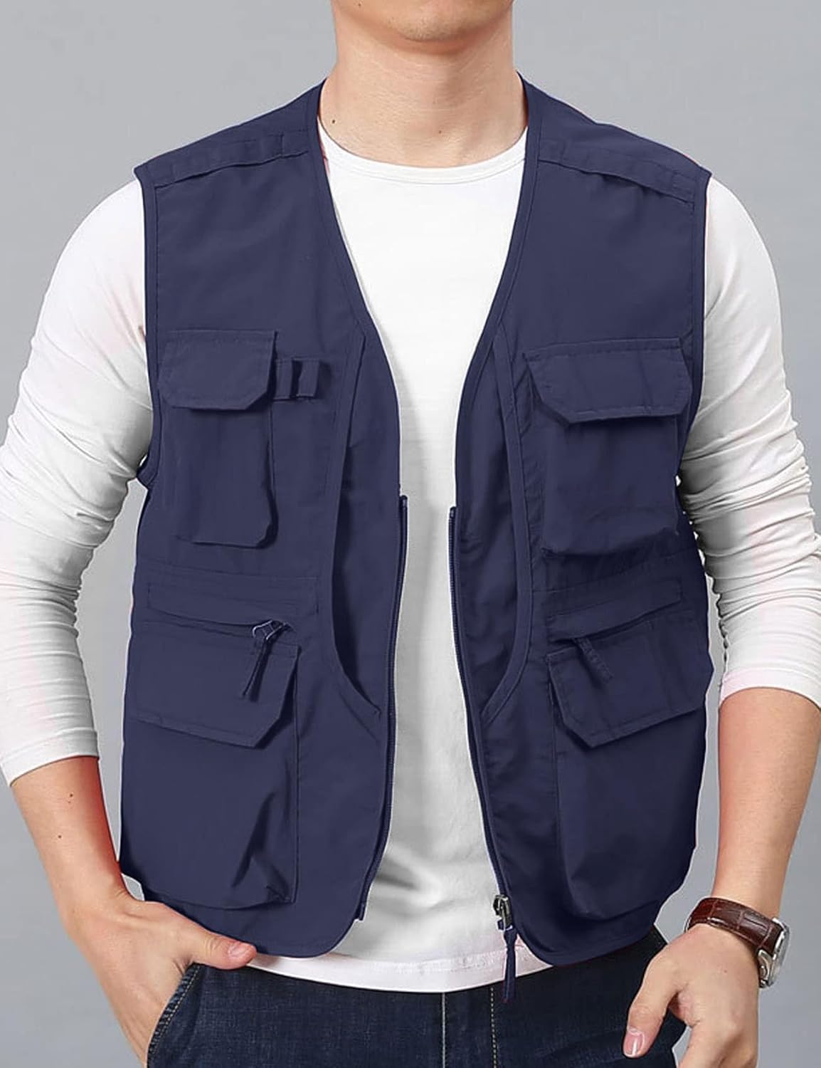 Flygo Men's Utility Cargo Vest Outdoor Fishing Safari Travel Work Photo Vest with Pockets - Image 3