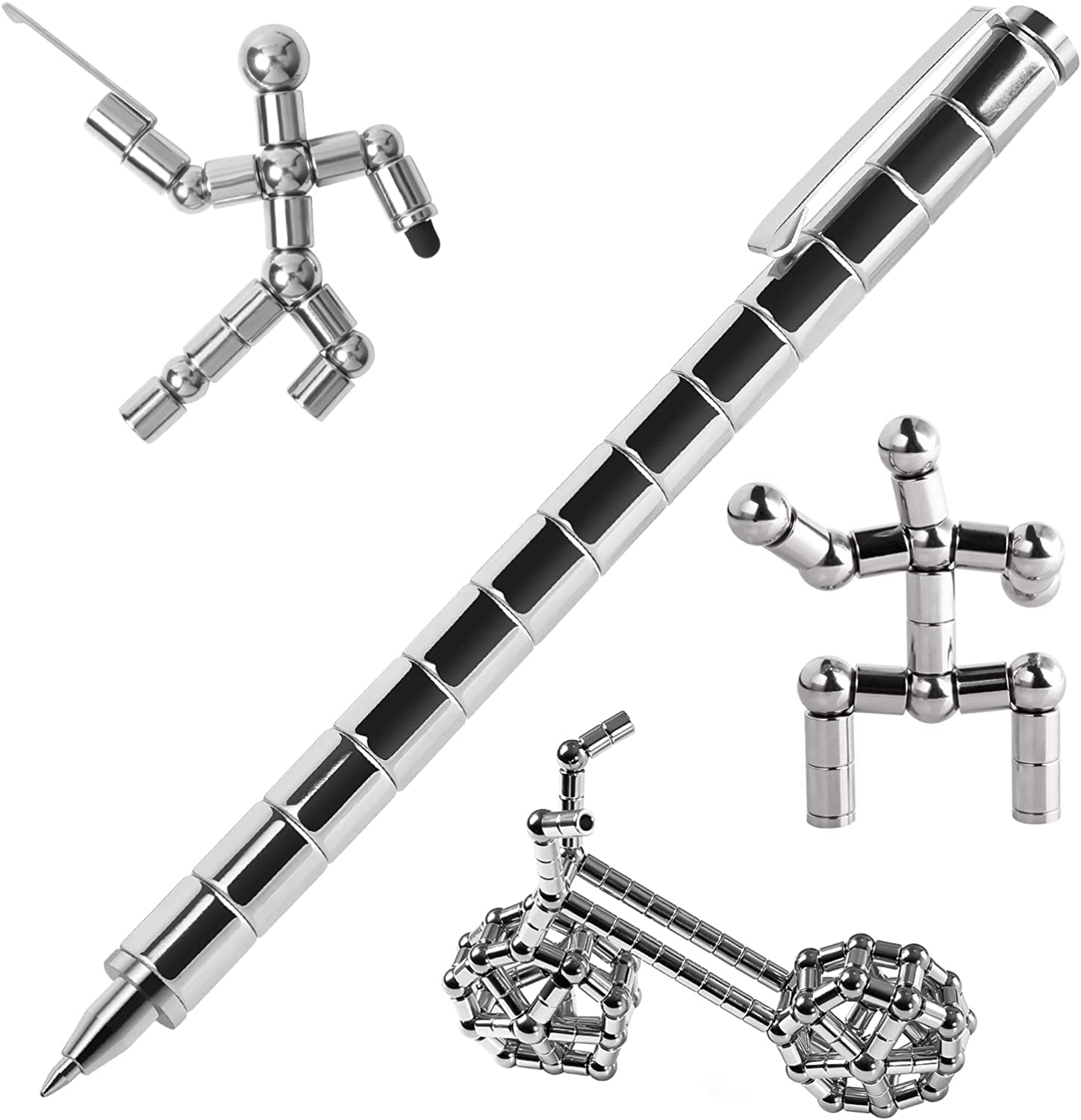 Wielofunkcyjny długopis magnetyczny, zabawka Fidget Pen, biurkowa zabawka antystresowa, która może być przekształcona w różnorodne kreatywne spędzanie wolnego czasu dla dorosłych i dzieci (srebrna)