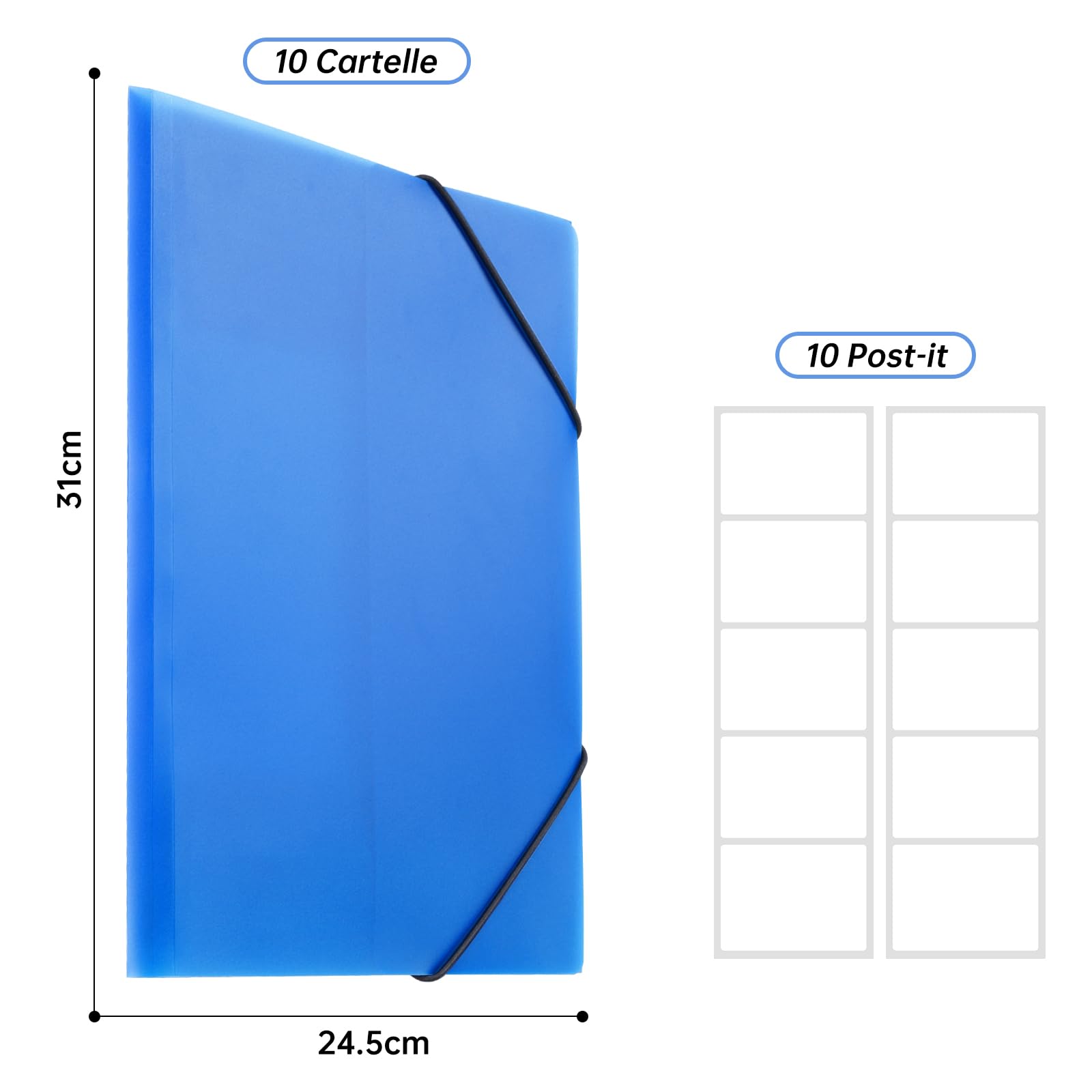 FRETONBA Cartelline con Elastico, Cartelline Portadocumenti 10 Pezzi, Cartellina Porta Documenti, Cartellina 3 Lembi Materiale PP, Blu