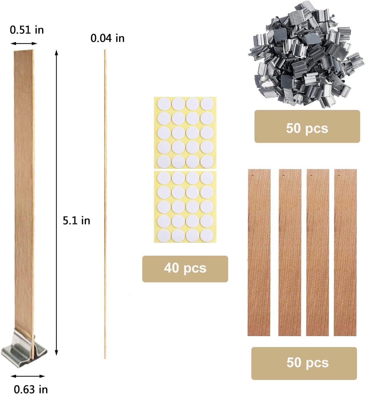 Kit de fabrication de bougies en bois de 120 pièces de 1 mm d'épaisseur, 50 mèches épaisses en bois naturel pour bougies artisanales