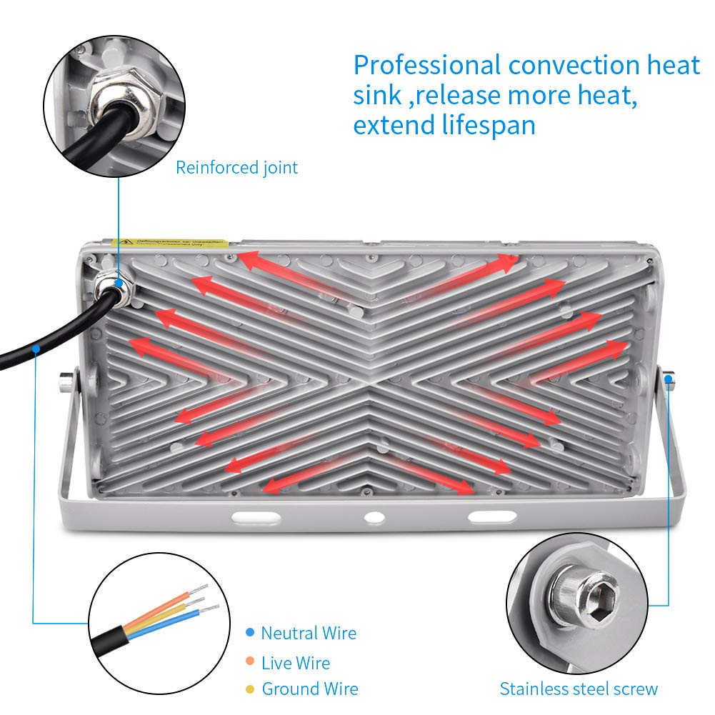 Sararoom 4 Pack Focos LED Exteriores 100W, 10000LM Super Brillante Foco LED 6500K Blanco frio Proyector LED Exterior, IP65 Impermeable Luces de Seguridad Iluminación para Jardín Garaje Césped Estadio