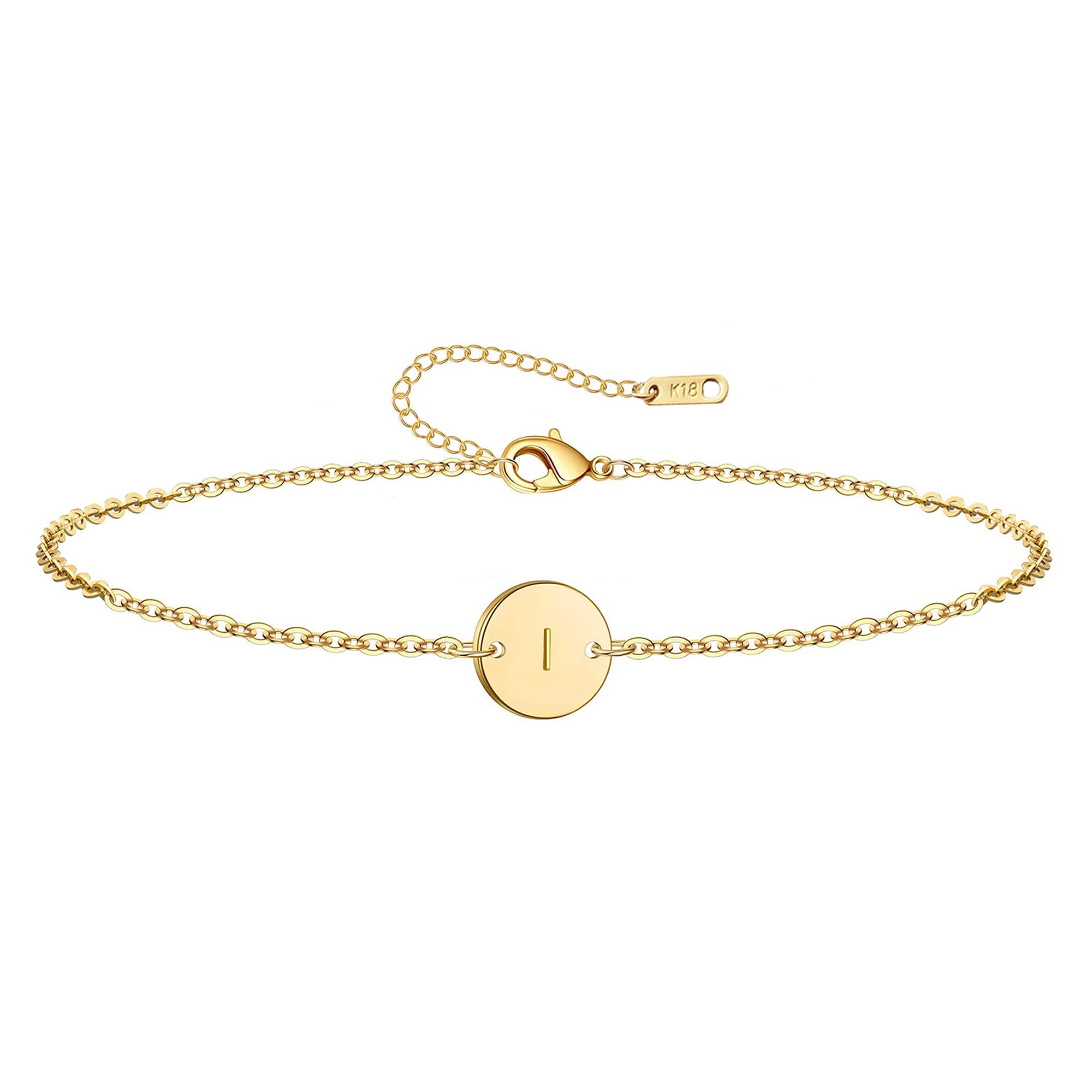 Ovian Initial Charm Bracelet for Women 18K Gold Plated stainless steel Coin Disc Engraved Letter Bracelet Personalized Monogram Name Bracelet