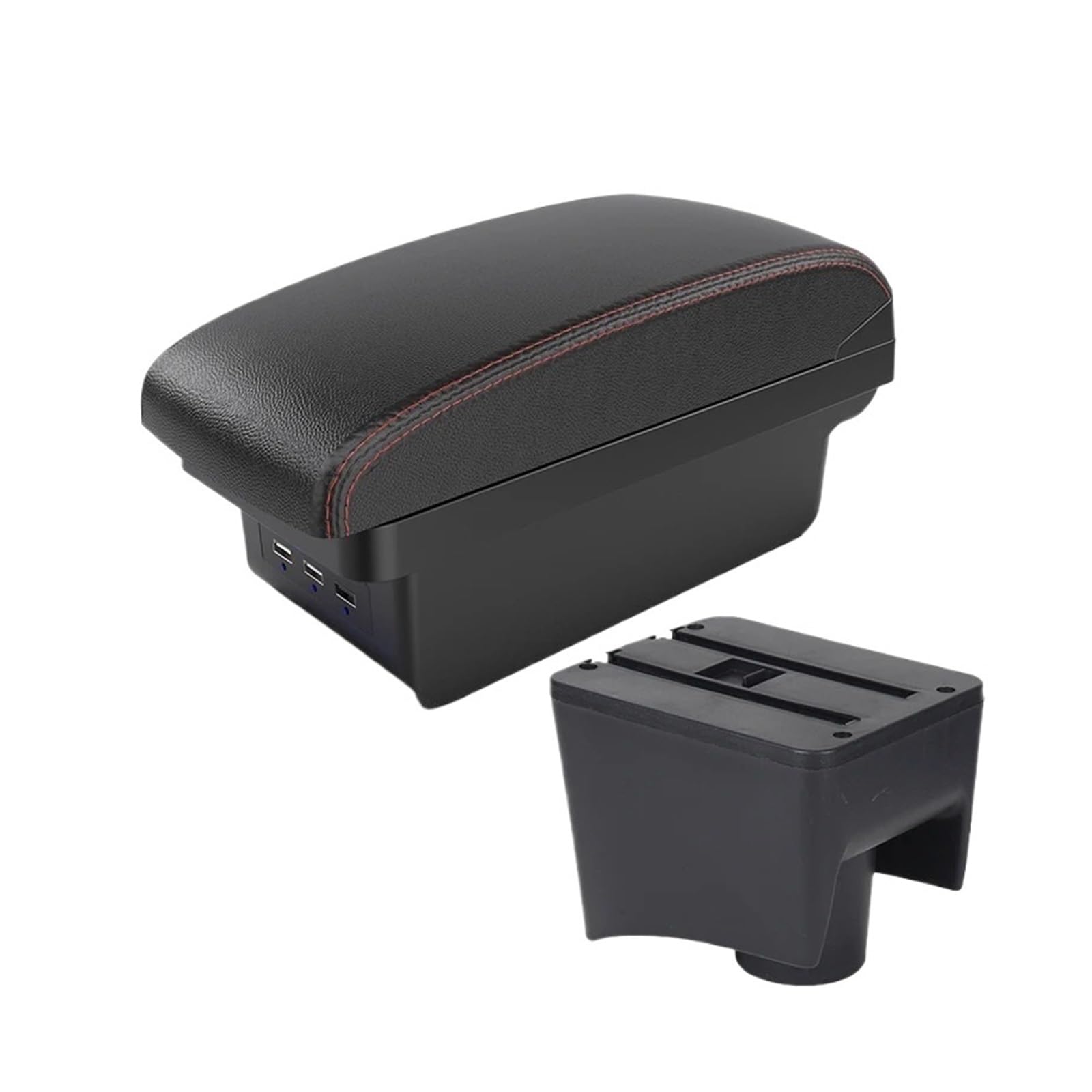 UMDJJU For VW For POLO For Mk5 6R 2010-2018 For Vento Armrest Car Box Storage Retrofit Interior Accessories Car Centre Console Armrest Box(B1 Black red 3 USB)