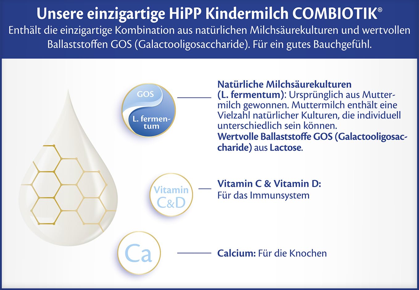 HiPP Kindermilch Combiotik 2+ (4 x 600g) ab 2 Jahren, mit natürlichen Milchsäurekulturen und Ballaststoffen, Calcium, Vitamine C und D, für ein gutes Bauchgefühl