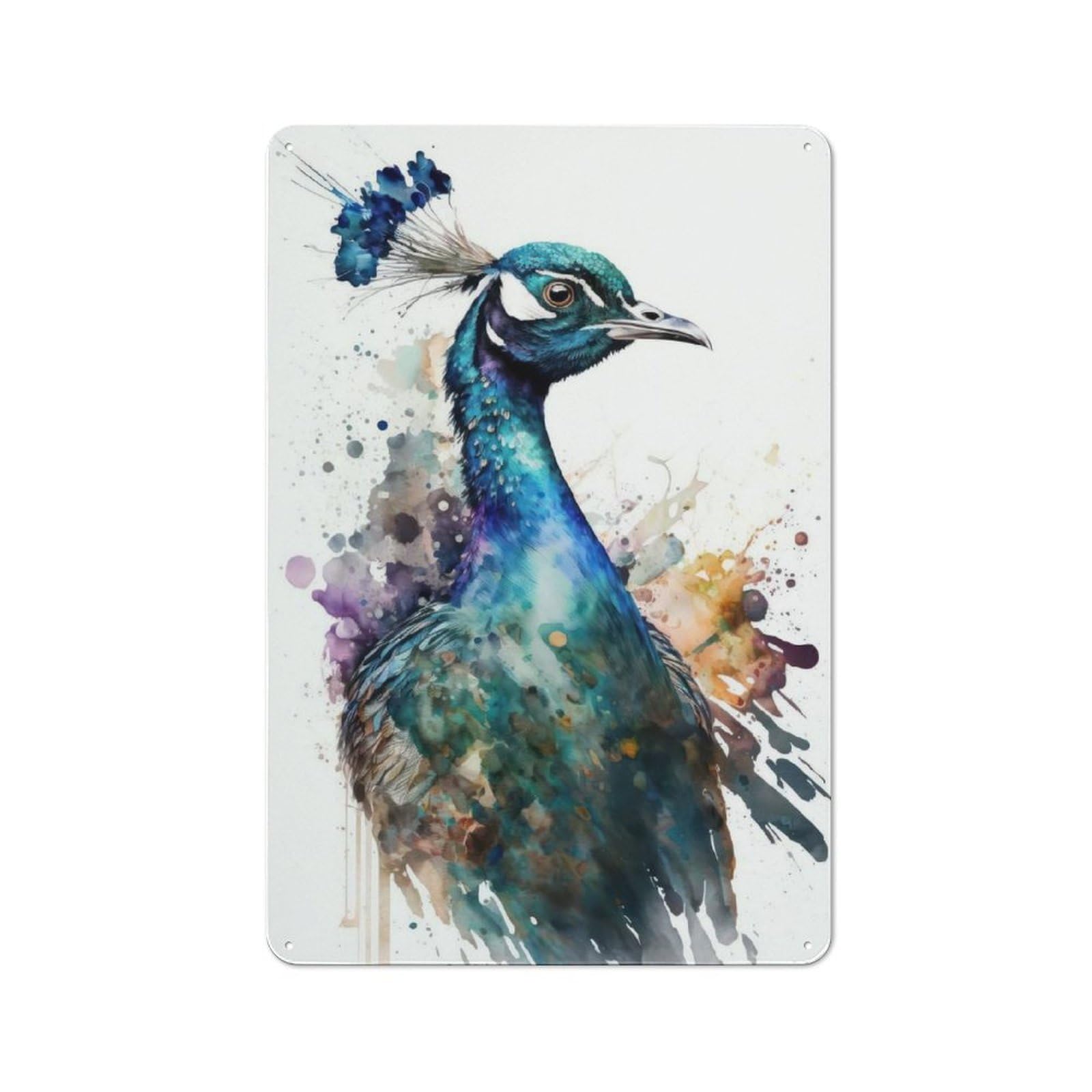 Junmoney Bird Peacock Watercolor For Garden Room Or Summerhouse, Rustic Tin Sign 30X20cm, Wall Decor For Garden Rooms And Summerhouses