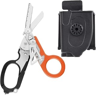Raptor Rescue Emergency Shears with Strap Cutter and Glass Breaker, with Including Folding Scissors,Tape Cutter,Ring Ruler,Oxygen Tank Wrench and Carbide Glass Breaker,Multi Colored