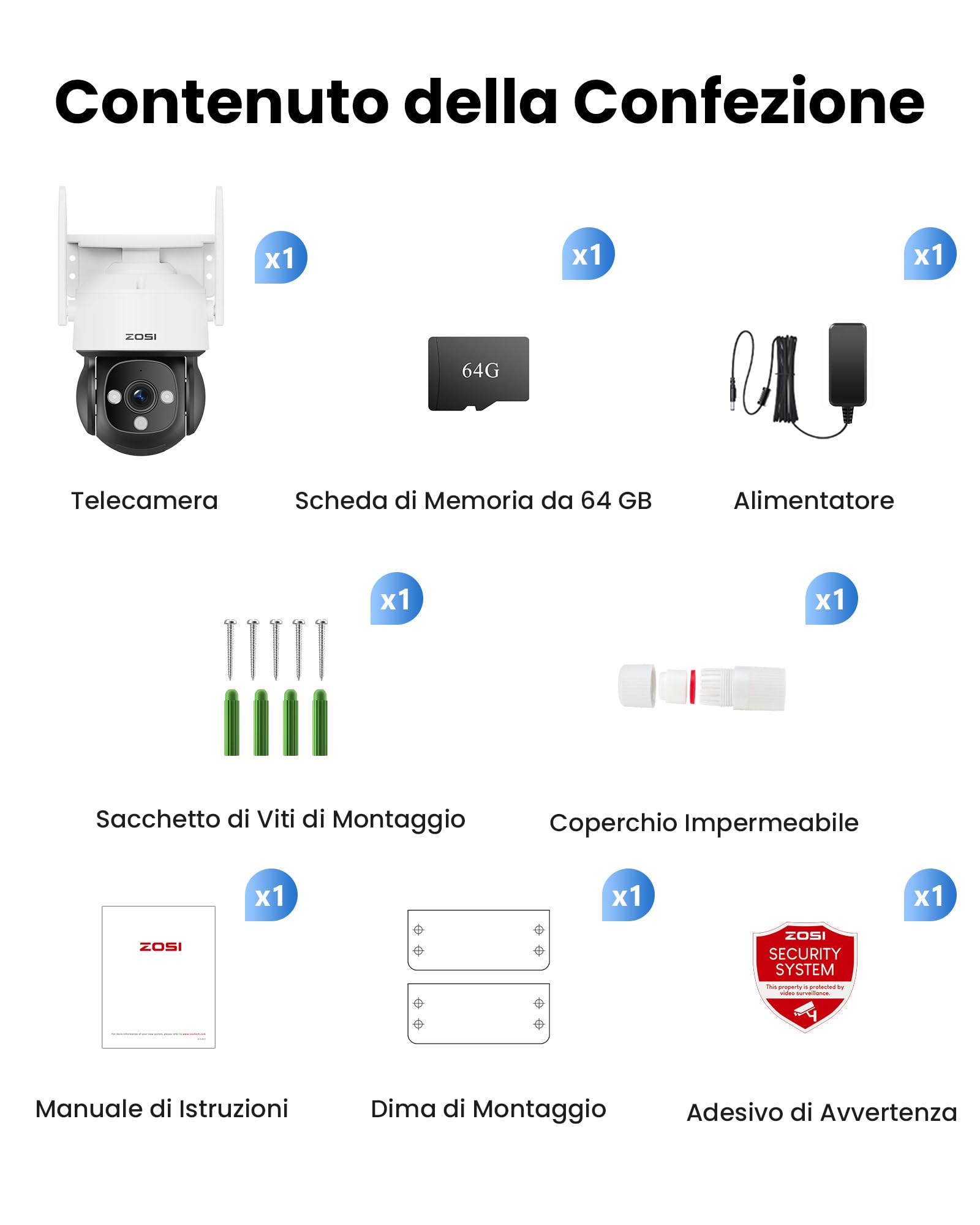 ZOSI 4K Telecamera di Sorveglianza WLAN per Esterni con Scheda da 64 GB, 8MP Telecamera PTZ a 360°, Riconoscimento di Persone/Veicoli, Auto Tracking, Audio Bidirezionale, Visione Notturna IR