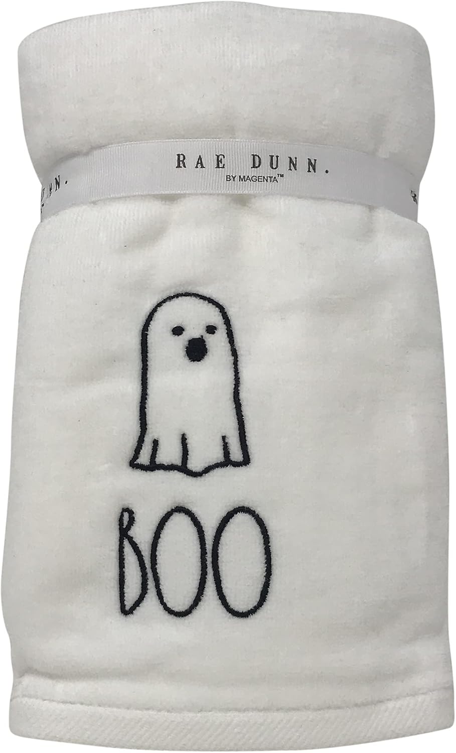 Rae Dunn Set of 2 Halloween Hand Towels, (16" x 30") (White/Boo/Velour)