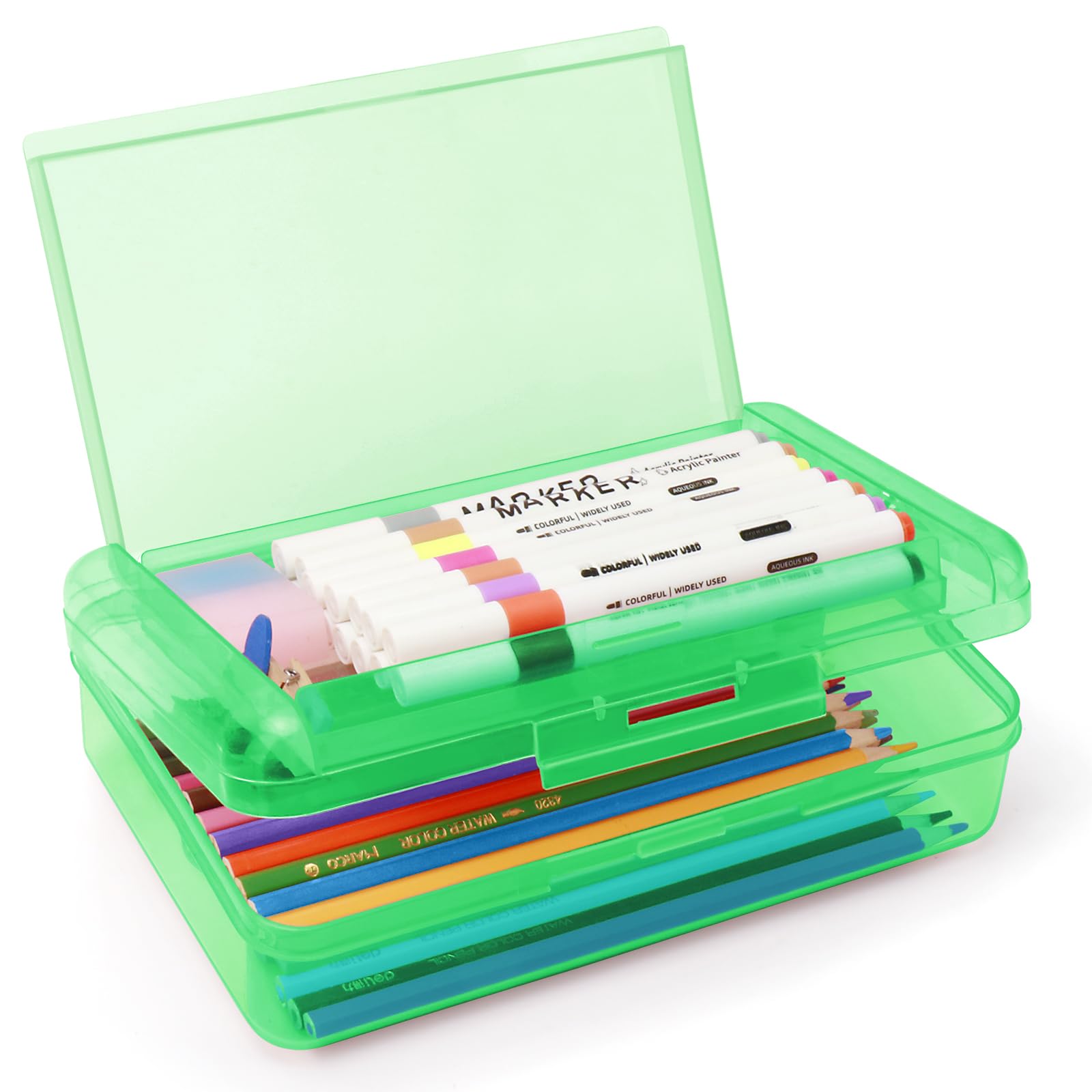 Nuozme Double Layer Large Capacity Pencil Box,Plastic Translucent Pencil Box, Hard Pencil Cases with Snap-Tight Lid for Pens, Pencils, School Supplies