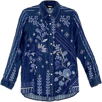 Johnny Was Women's Willow Button Down Shirt, Denim Blue
