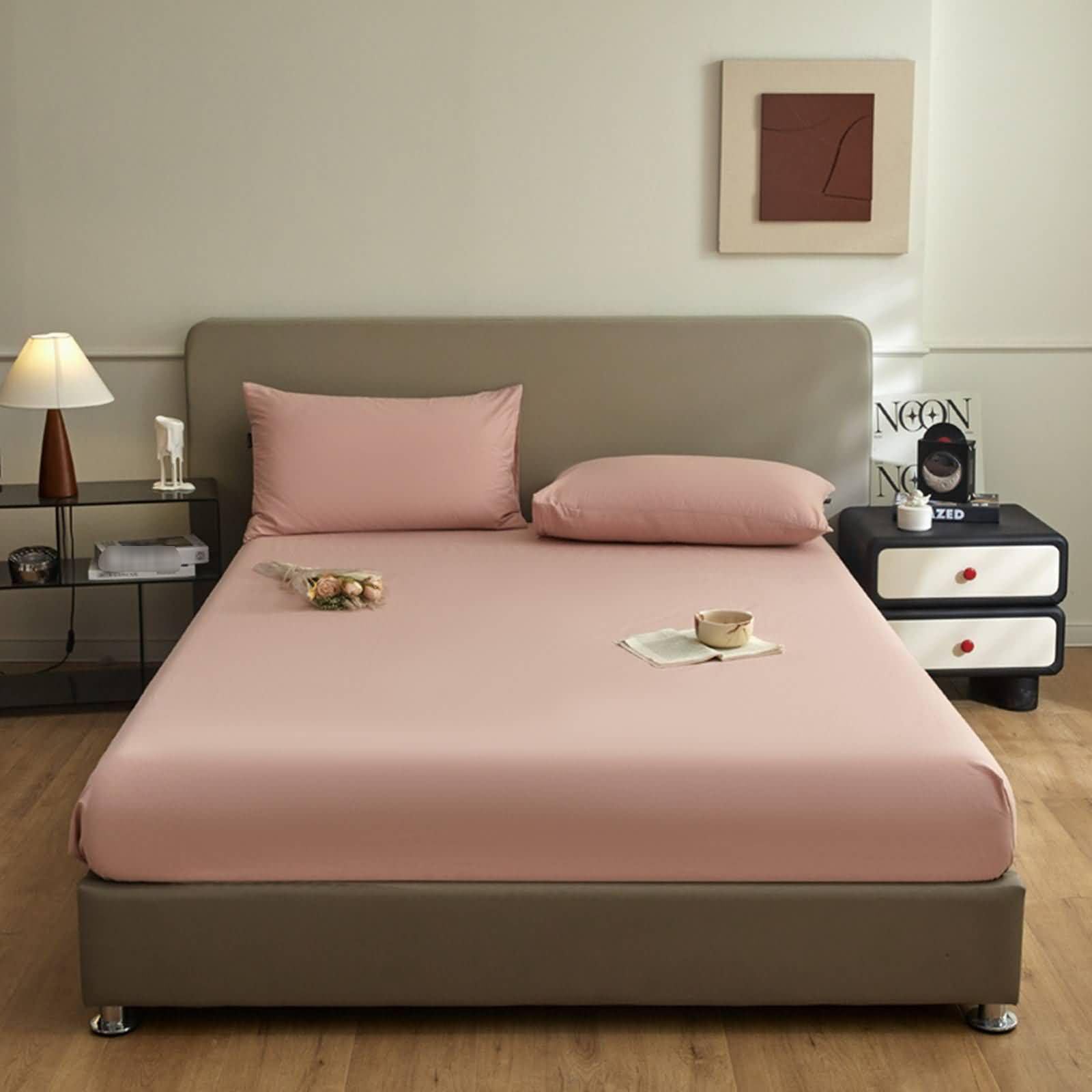 Elastisches Spannbettlaken Einzelbett aus Baumwolle, Einfarbig, 120 x 200 cm, Spannbetttuch für Einzelbett Rosa
