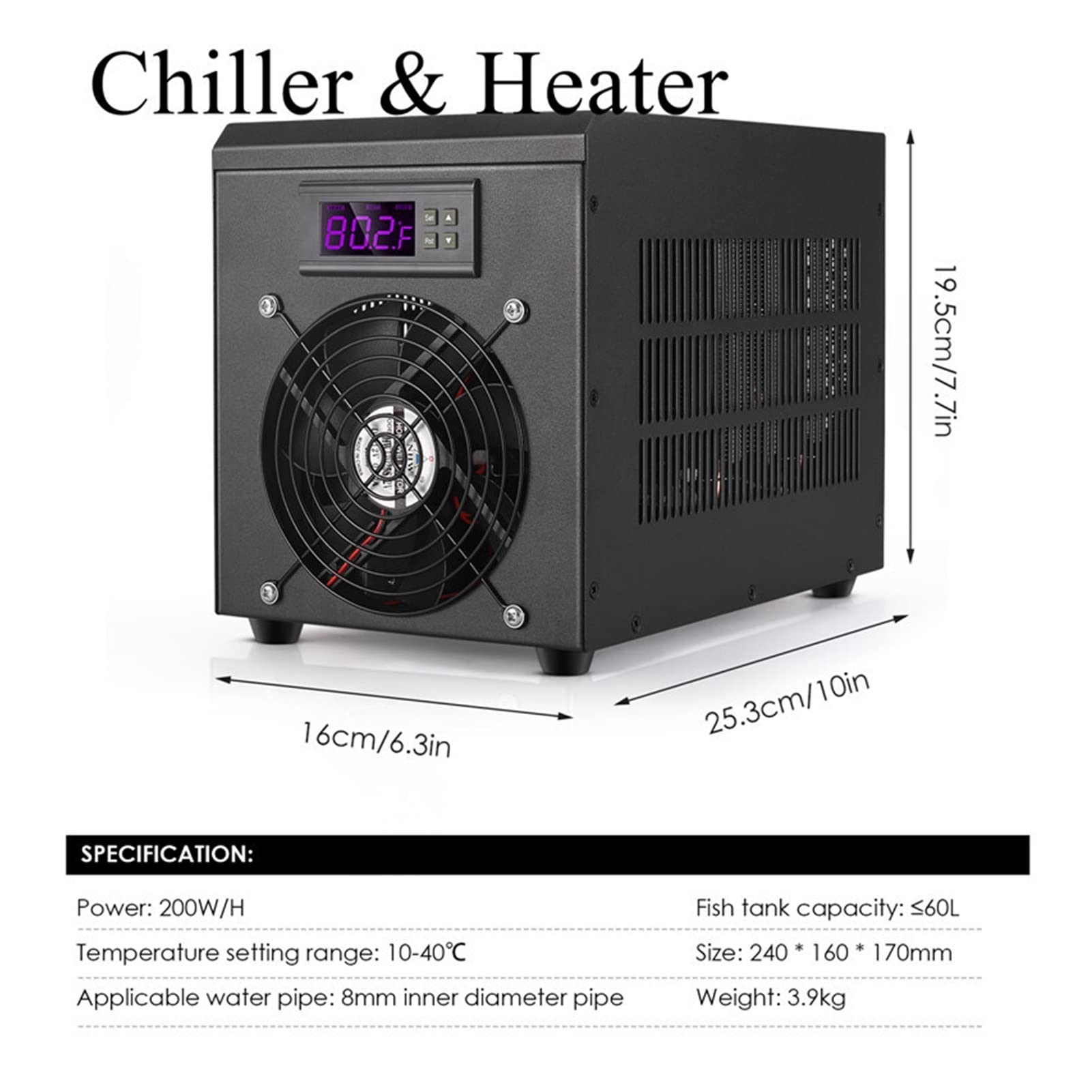 Calentador Enfriador de Tanque de Peces, Ajuste de Temperatura de 10-40 ℃, Silencio Constante para acuicultura de cría de camarones y Peces con Bomba (Chiller and Heater)