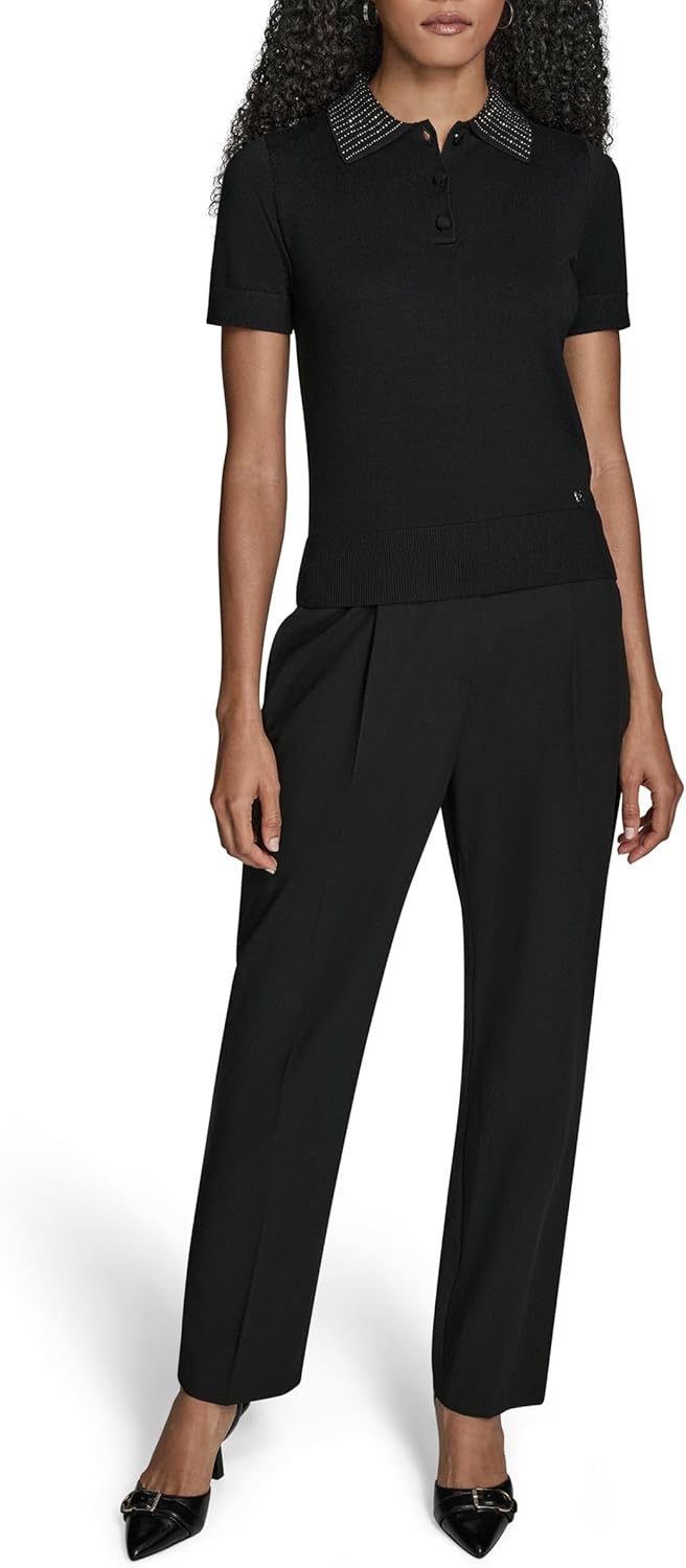 BCBG Womens Short Sleeve Embellished Collared Neck Sweater - Image 2